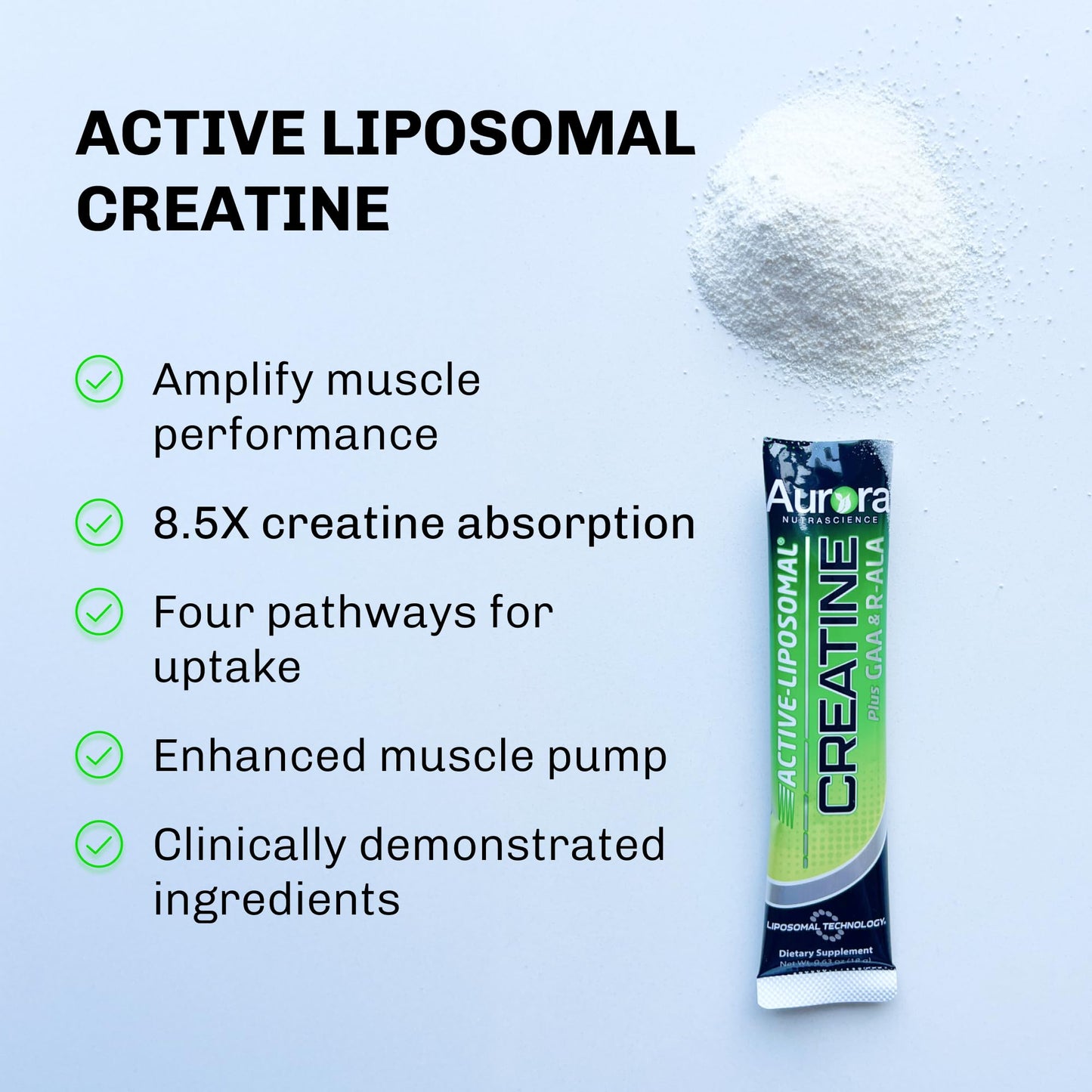 Vida Lifescience Aurora Nutrascience Active Liposomal Creatine Monohydrate GAA & R-ALA Powder, 30 Single-Serve Packets