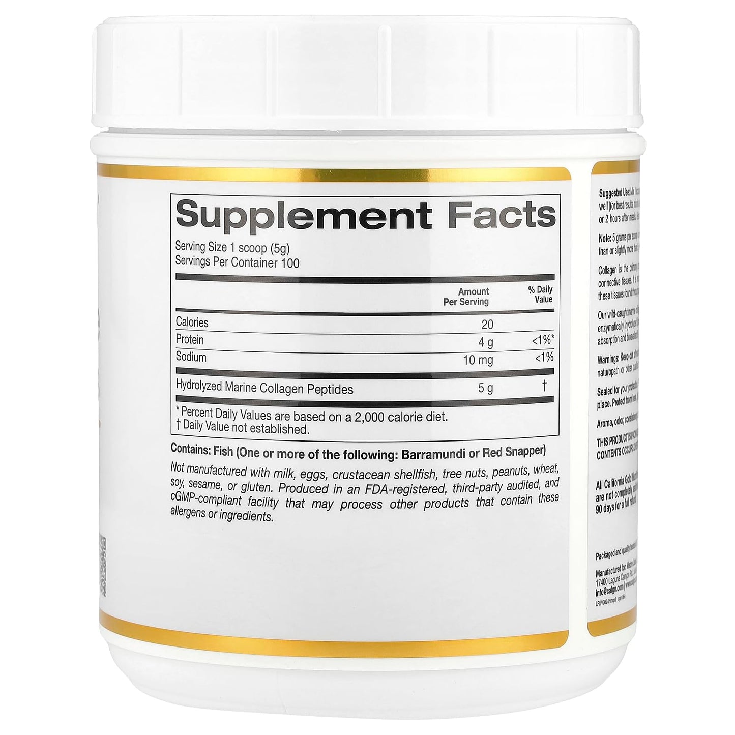 California Gold Nutrition Collagen Peptides Powder with Hyaluronic Acid, 17.6 oz