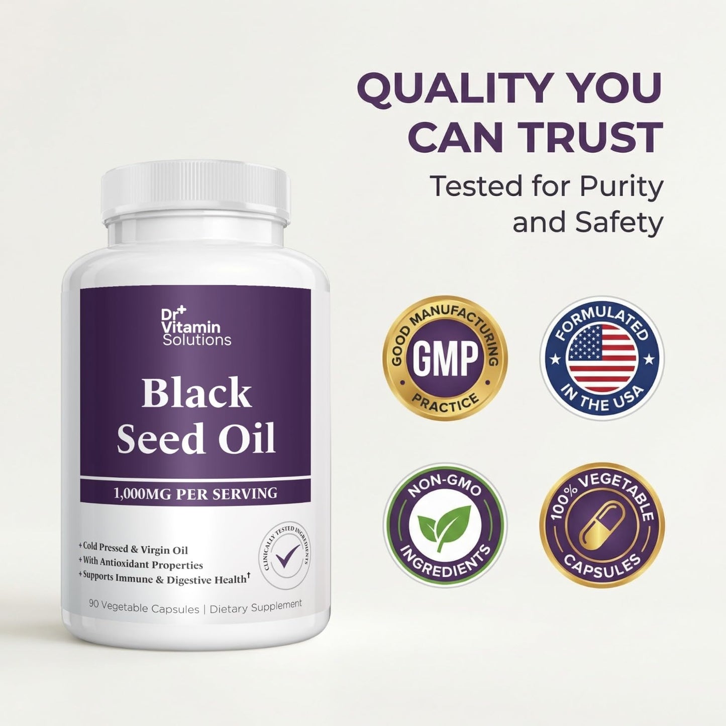 DR VITAMIN SOLUTIONS Black Seed Oil Capsules 1000mg – Cold Pressed Black Cumin Seed Oil (Nigella Sativa) with Thymoquinone – Antioxidant, Immune, Hair & Skin Support – Non-GMO, Vegan – 90 Capsules