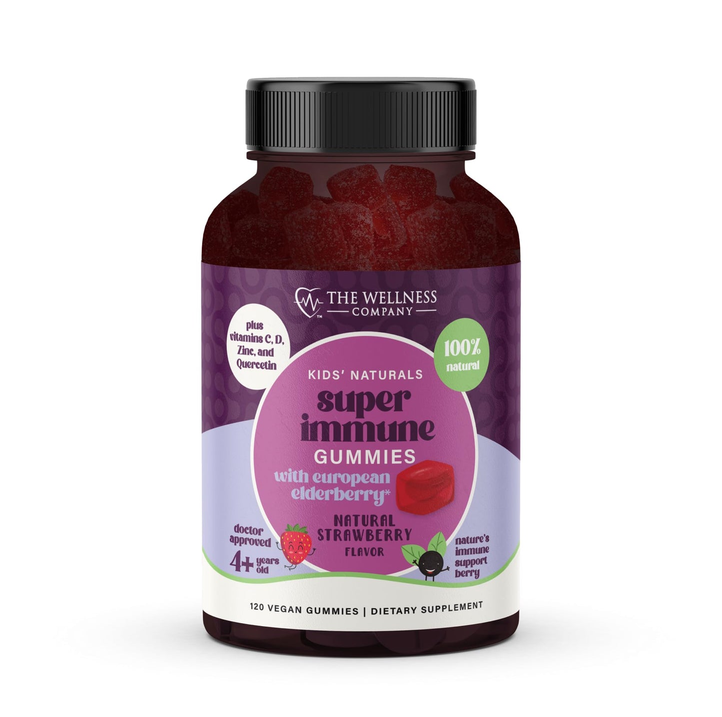 The Wellness Company Kids Naturals Elderberry Gummies – Immune Support with Vitamin C & Zinc, 120 Gummies
