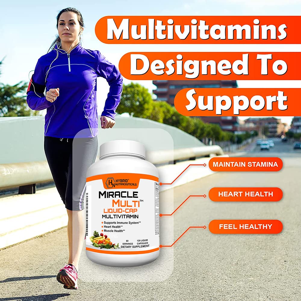 Hybrid Nutraceuticals MiracleMulti Liquid Multivitamin Capsules for Men & Women - Complete Whole Food Blend Daily Vitamin & Mineral Supplement with CoQ10, B12, 42 Superfood Enzyme, 120 Capsules