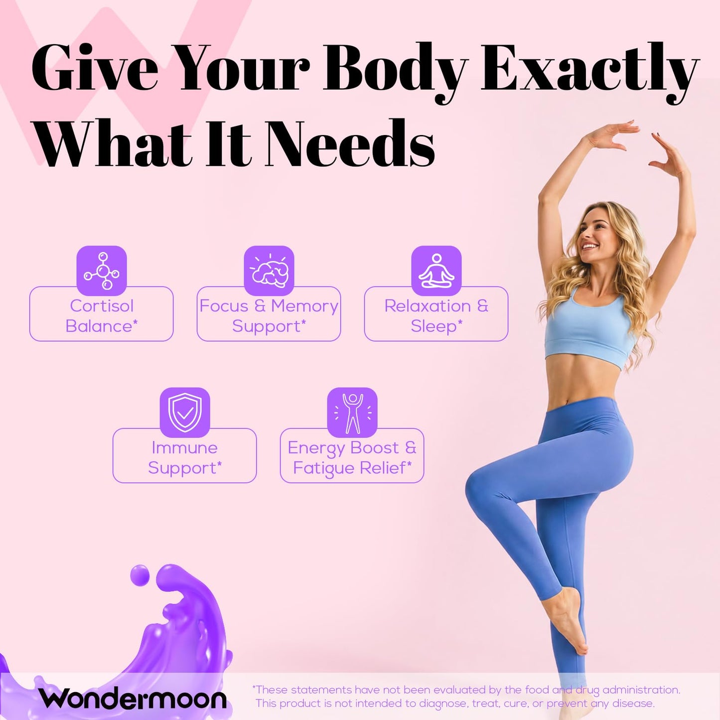 Wondermoon Cortisol Gummies for Women, 7-in-1 Cortisol Reducer with Ashwagandha, Rhodiola Rosea, L-Theanine, Magnesium - Stress, Mood, Focus & Relaxation Support - Blueberry Flavor, 60 Gummies