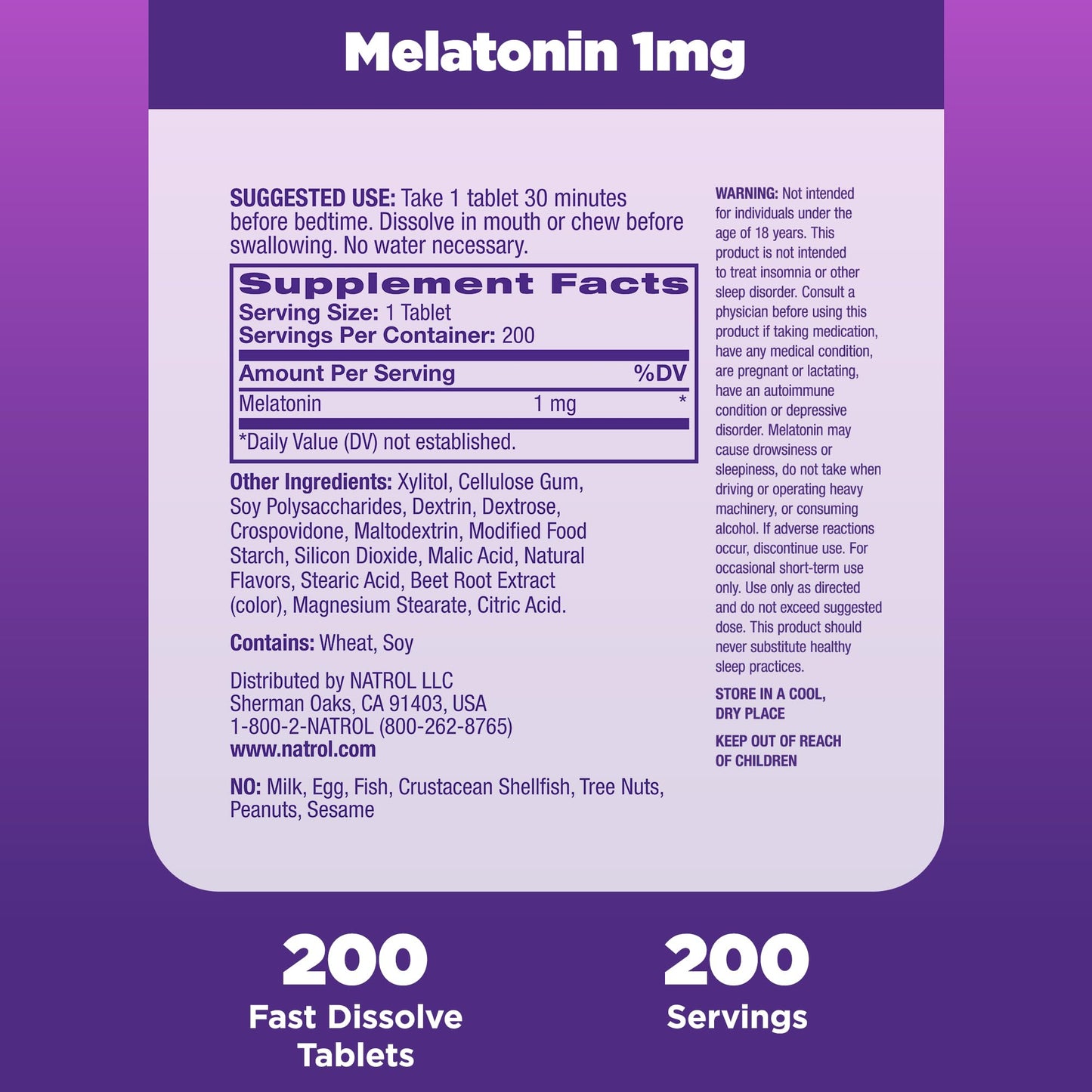 Natrol Fast Dissolve Melatonin 1 mg Tablets, 200 Count