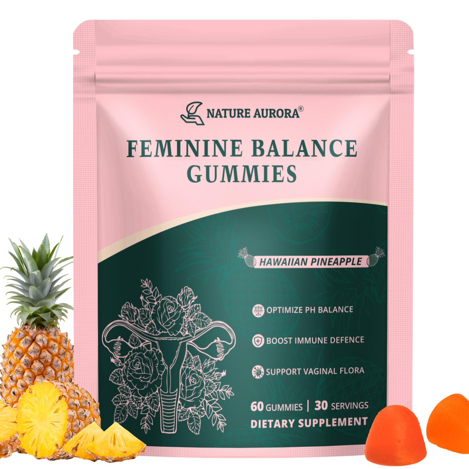Nature Aurora Premium Feminine Balance Gummies 60 Count