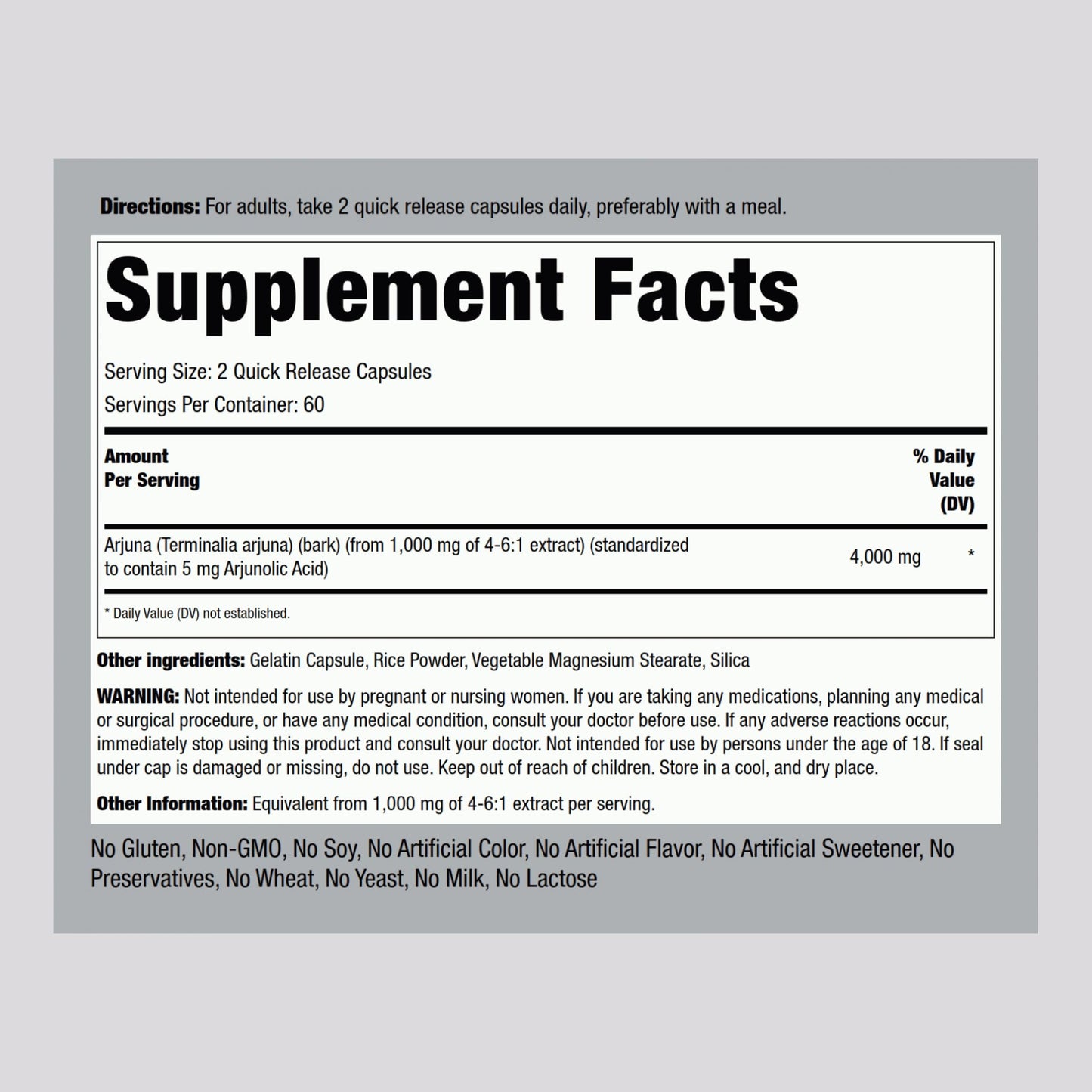 Piping Rock Arjuna Extract Capsules, 120 Count