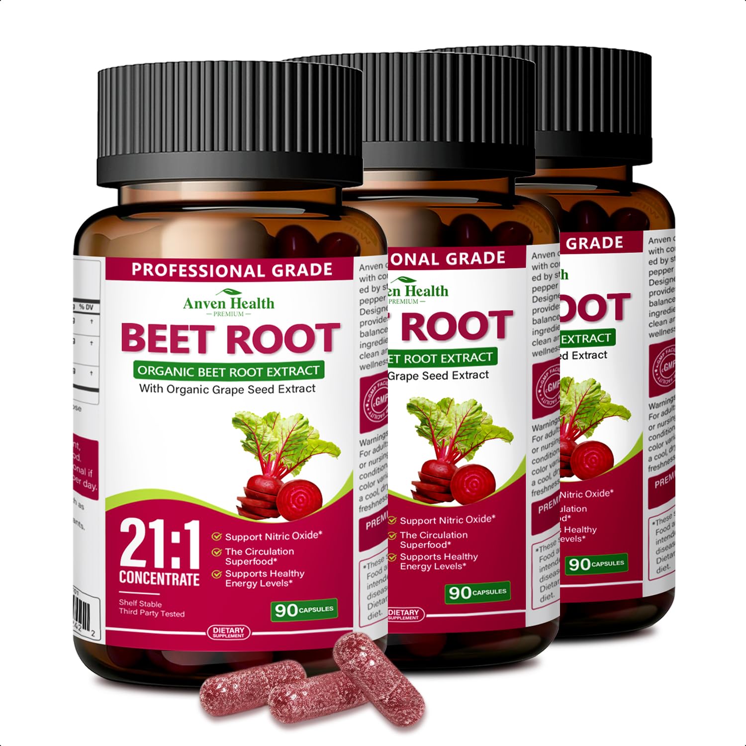Anven Health Organic Beet Root 21:1 Extract, Nitric Oxide, 270 Capsules