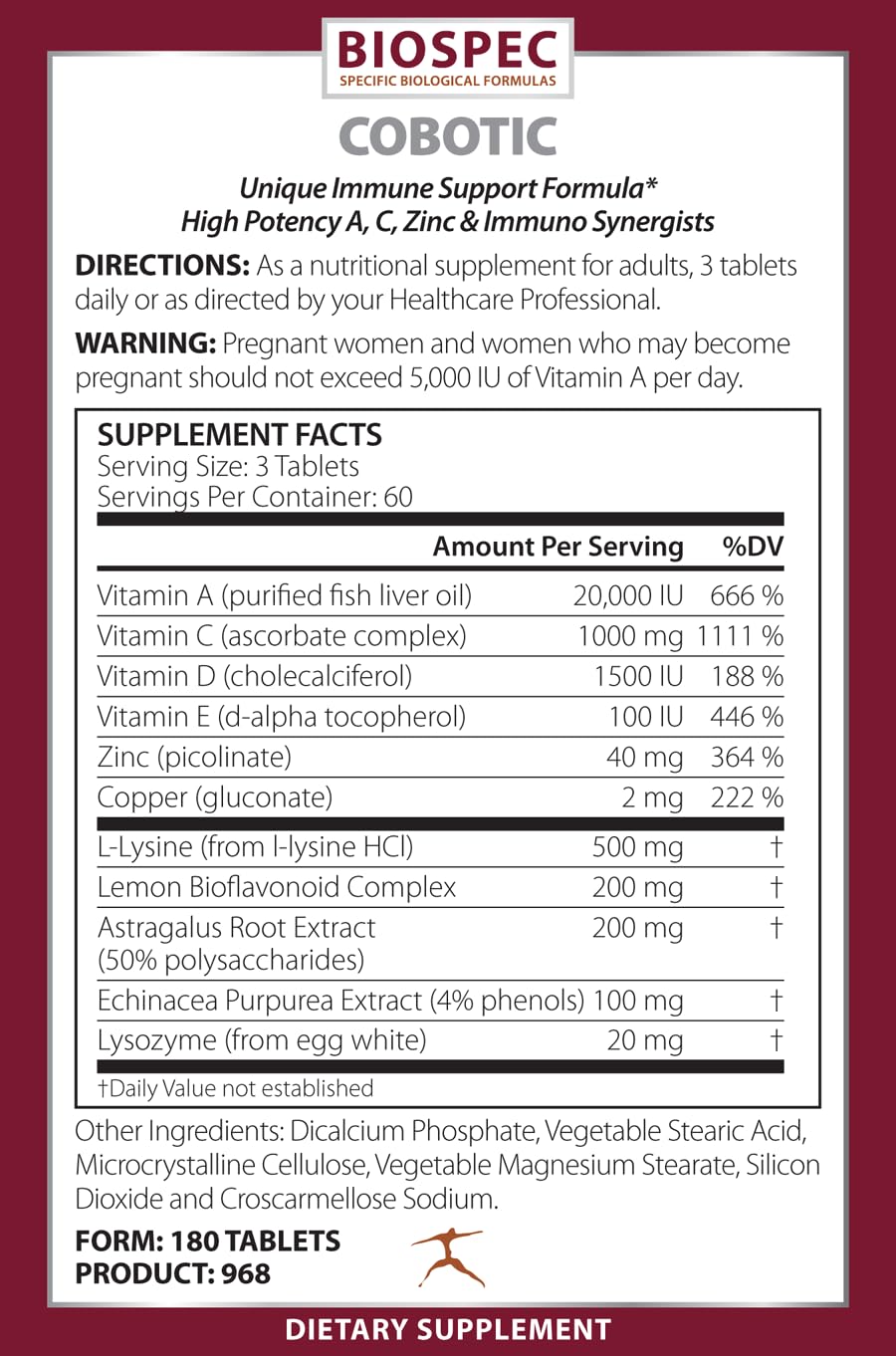 BIOSPEC NUTRITIONALS Cobotic Immune Support Supplement Tablet 180 Count