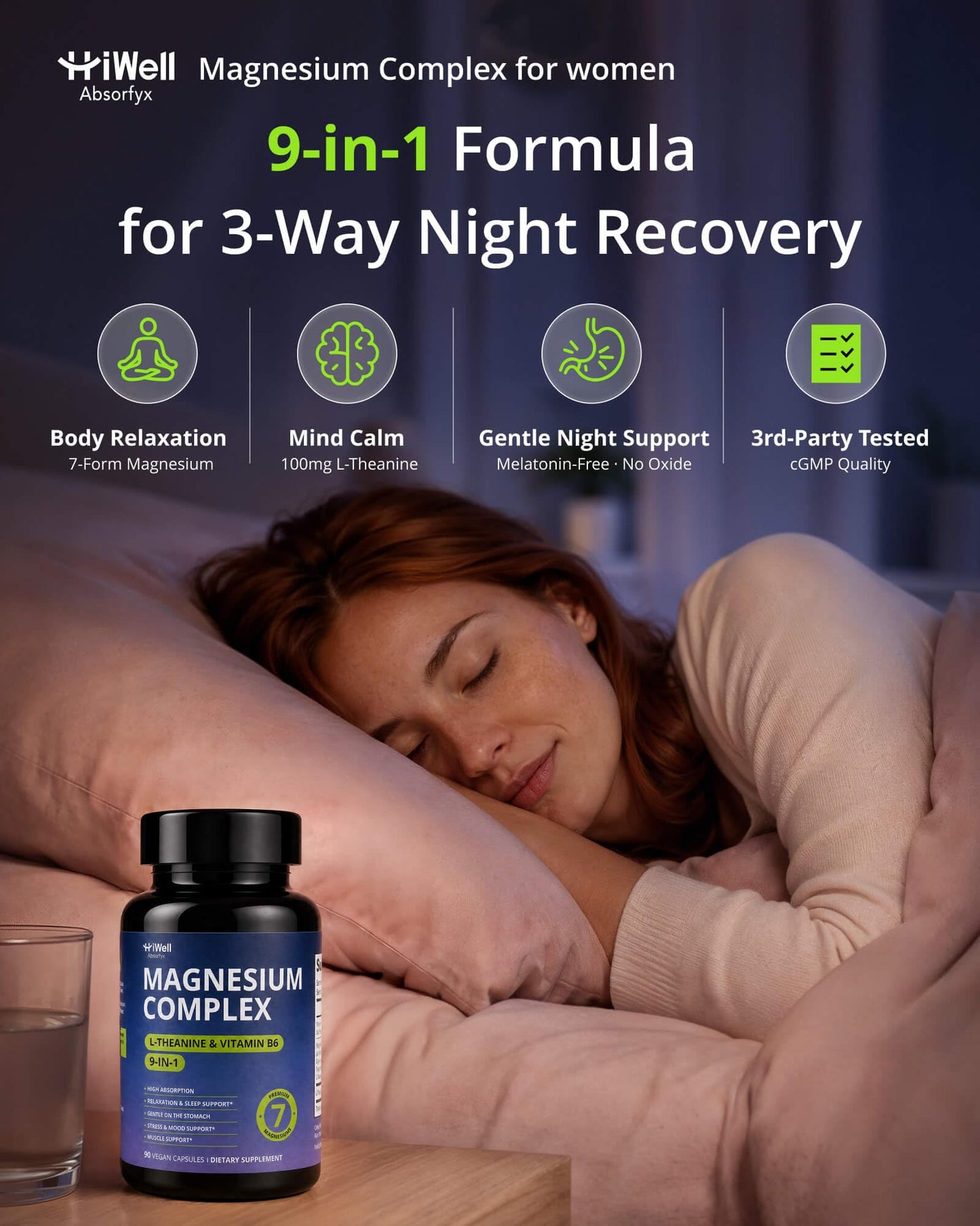 HiWell Absorfyx Magnesium Complex for Women with Magnesium Glycinate & L-Theanine, 90 Capsules