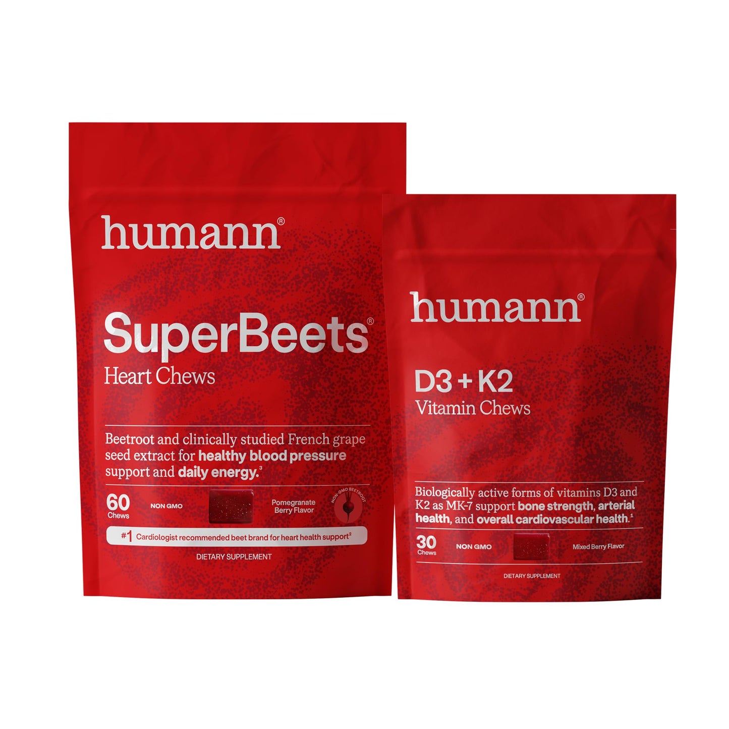 HumanN SuperBeets Heart Chews and D3 + K2 Chews Bundle, 120 Count