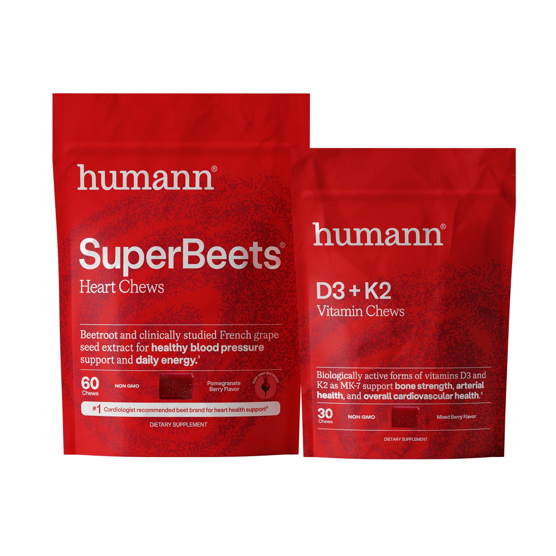 HumanN SuperBeets Heart Chews and D3 + K2 Chews Bundle, 120 Count