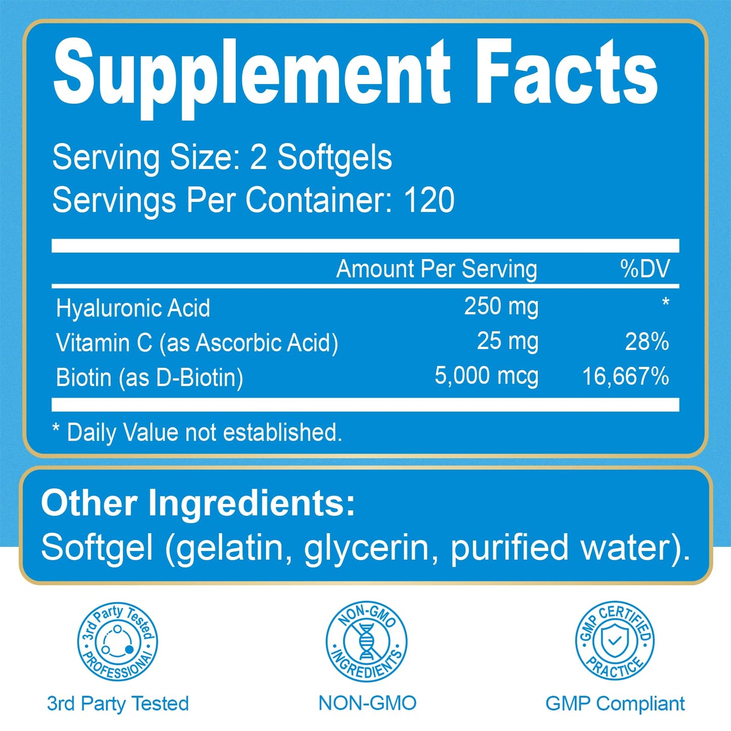 Navobary Hyaluronic Acid 250mg with Biotin 5000mcg & Vitamin C 25mg Softgels, 1 Count