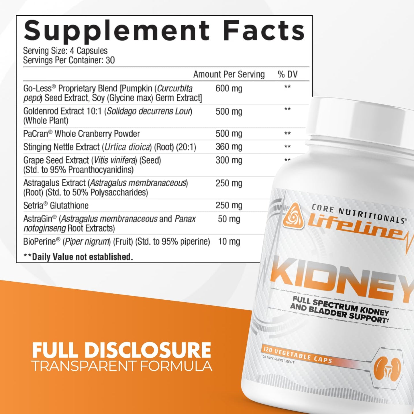 Core Nutritionals Lifeline Kidney Supplement Capsules 120 Count