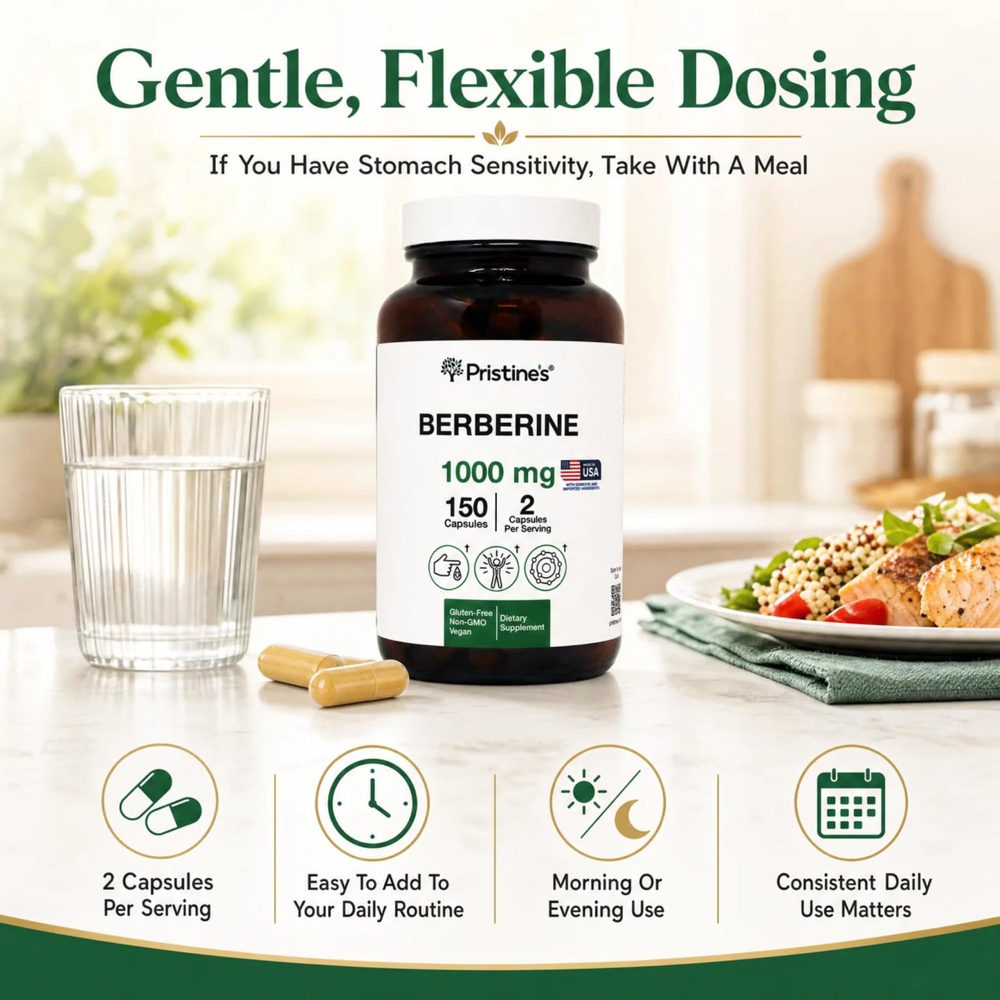 PRISTINE'S Berberine 1000mg Capsule, 1 Count