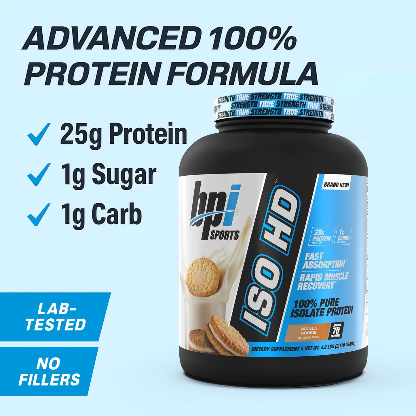 BPI Sports ISO HD Isolate Protein Powder, Vanilla Cookie, 76.8 Servings