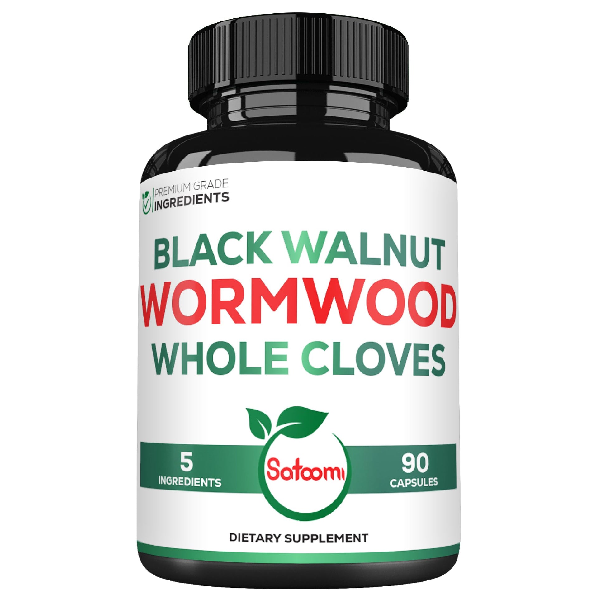 Satoomi 5 in 1 Wormwood Capsules Supplement with Black Walnut, Cloves, Turmeric, and Berberine HCl, 90 Capsules