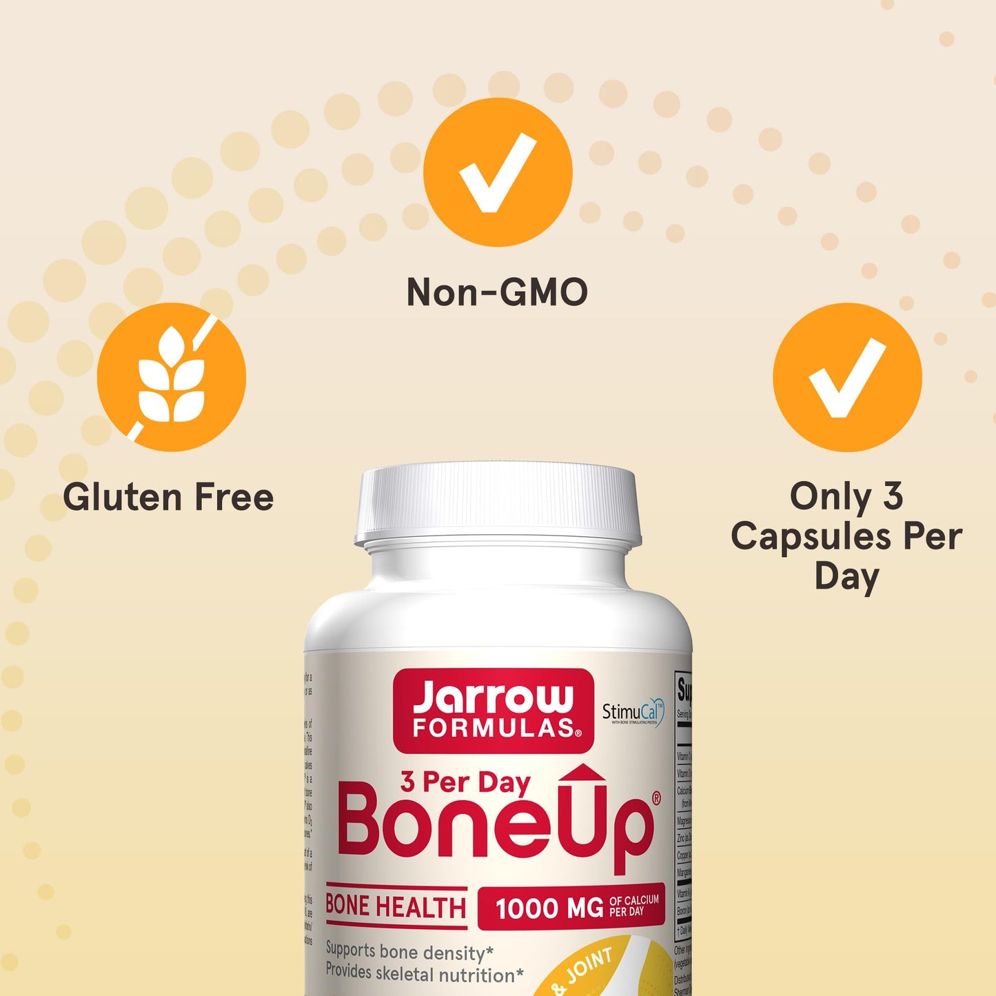 Jarrow Formulas BoneUp Three Per Day for Bone Density and Skeletal Nutrition Includes Vitamin D3, K2 (as MK-7) and Calcium, 180 Capsules