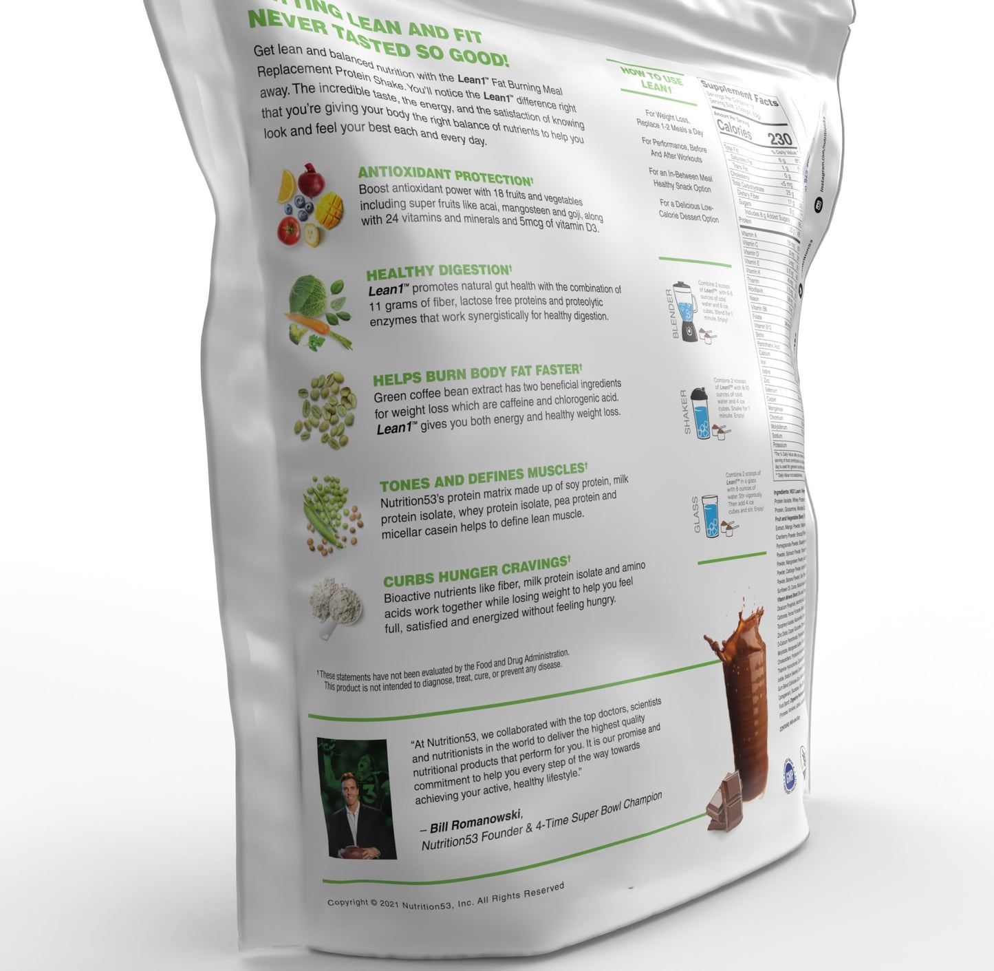 LEAN1 Chocolate Meal Replacement Protein Shake Powder 80 Ounces