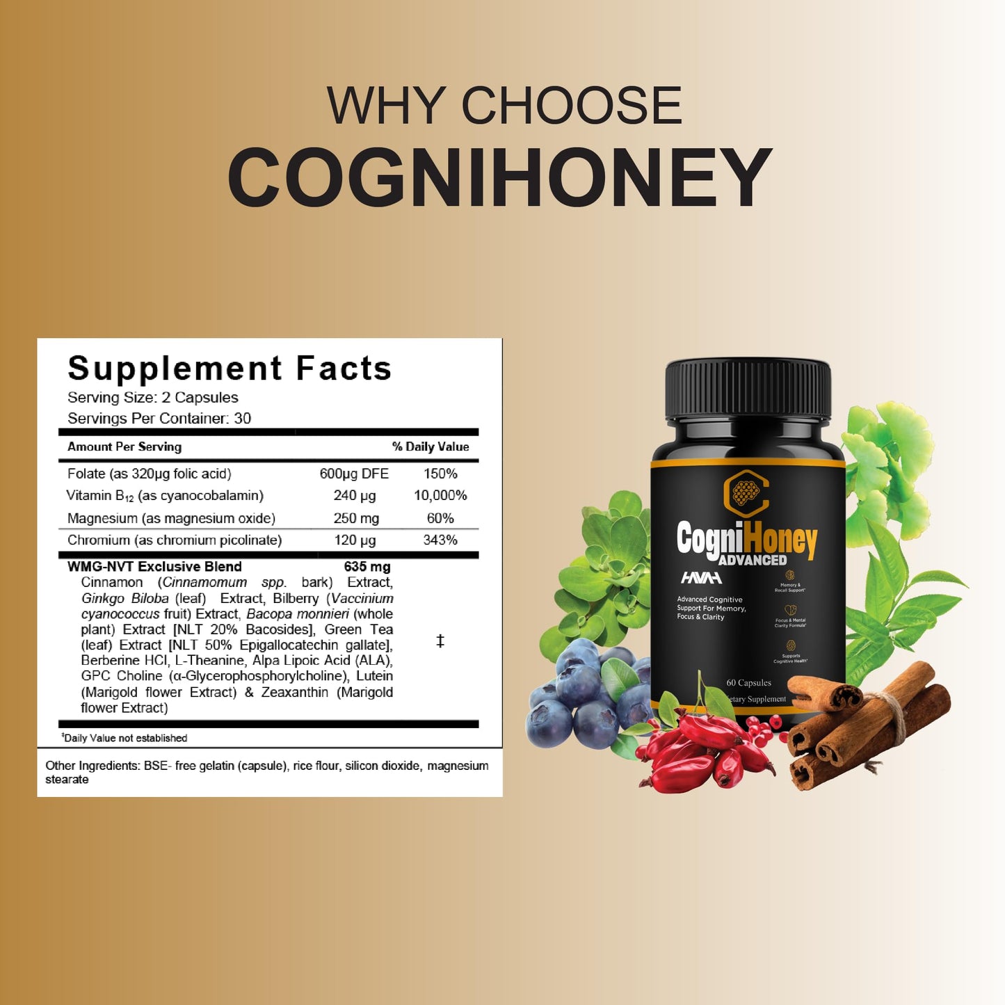 Havah CogniHoney Advanced Brain Health Formula Supplement 60 Capsules