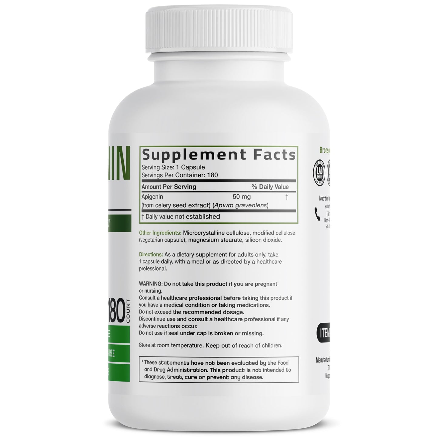 Bronson Apigenin 50mg Apium Graveolens Once Daily Formula Capsule, 180 Count