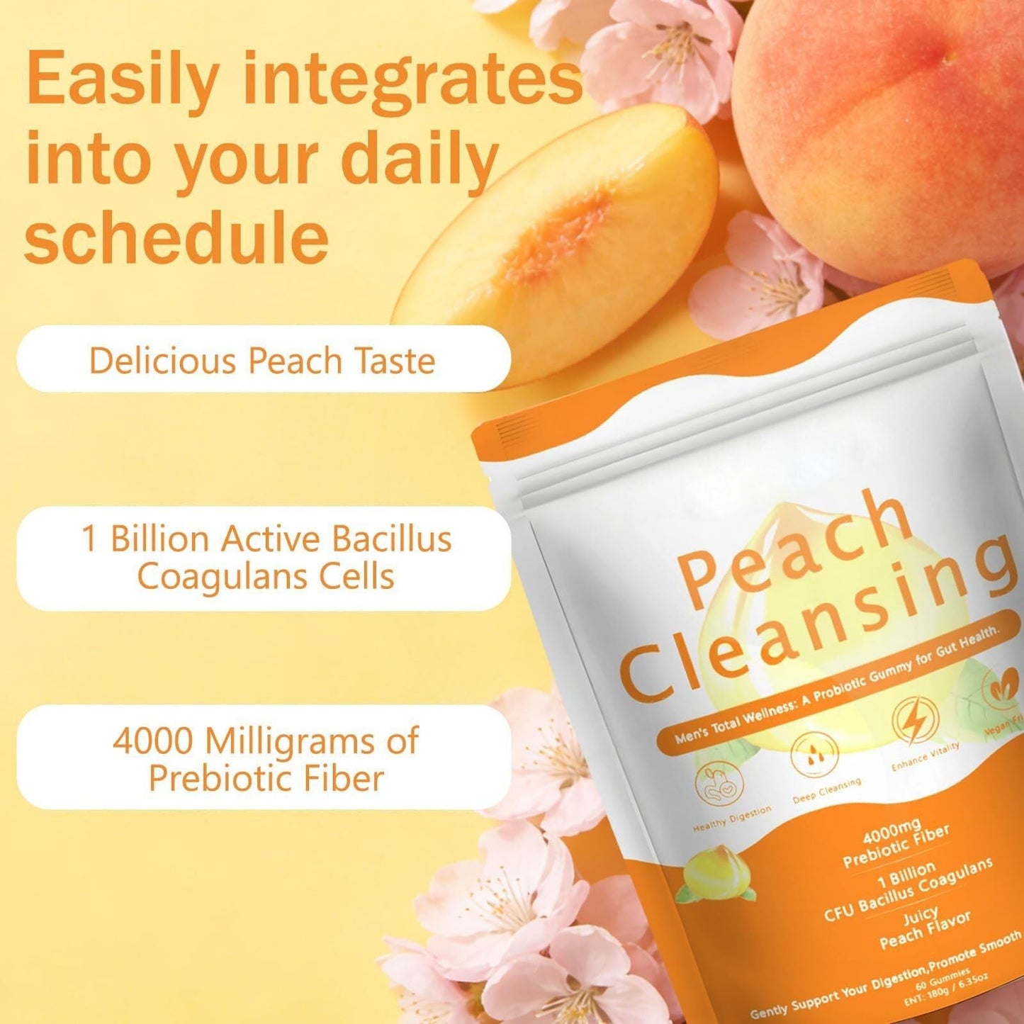 Generic Peach Cleansing Fiber Gummies, 30 Count