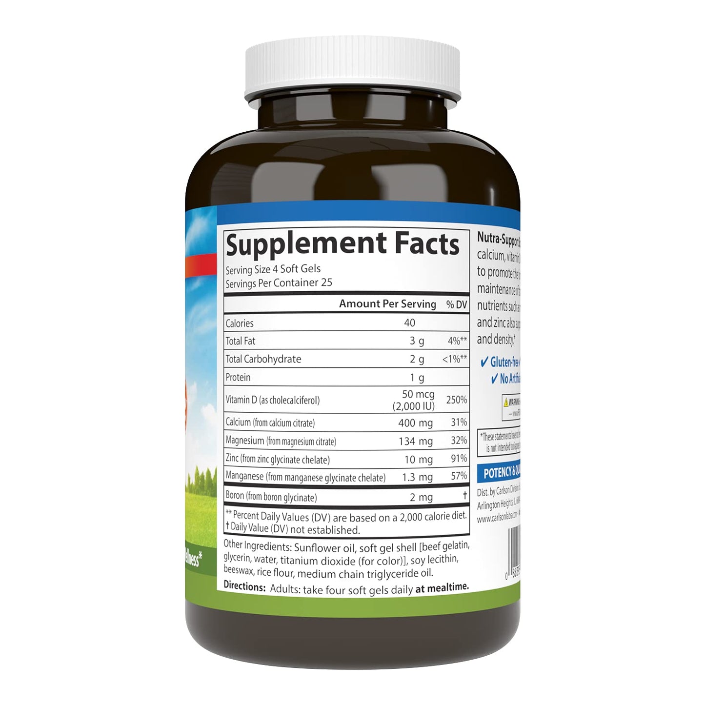 Carlson Nutra-Support Bone, Calcium, Magnesium & Vitamin D3 Softgels 100