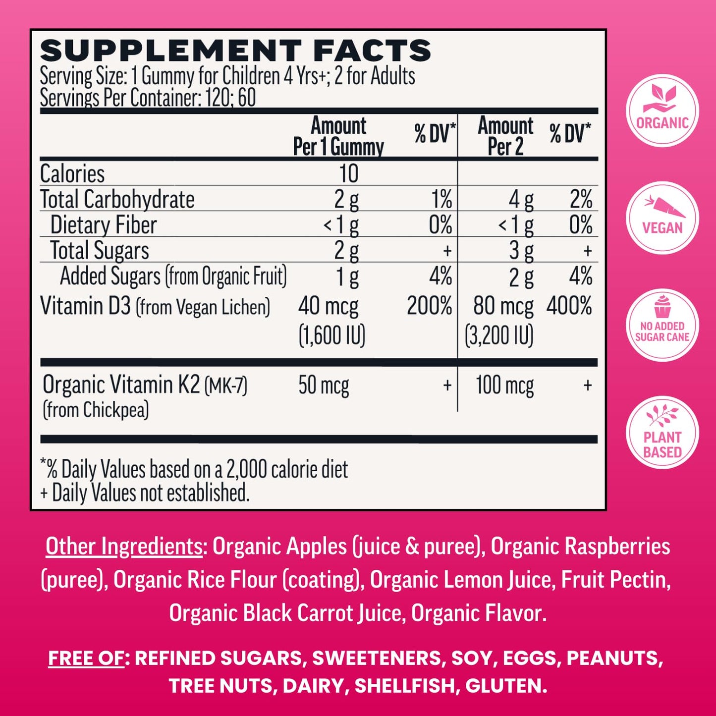 Llama Naturals Vitamin D3 K2 Gummies, Real Fruit Gummies, 120 Count