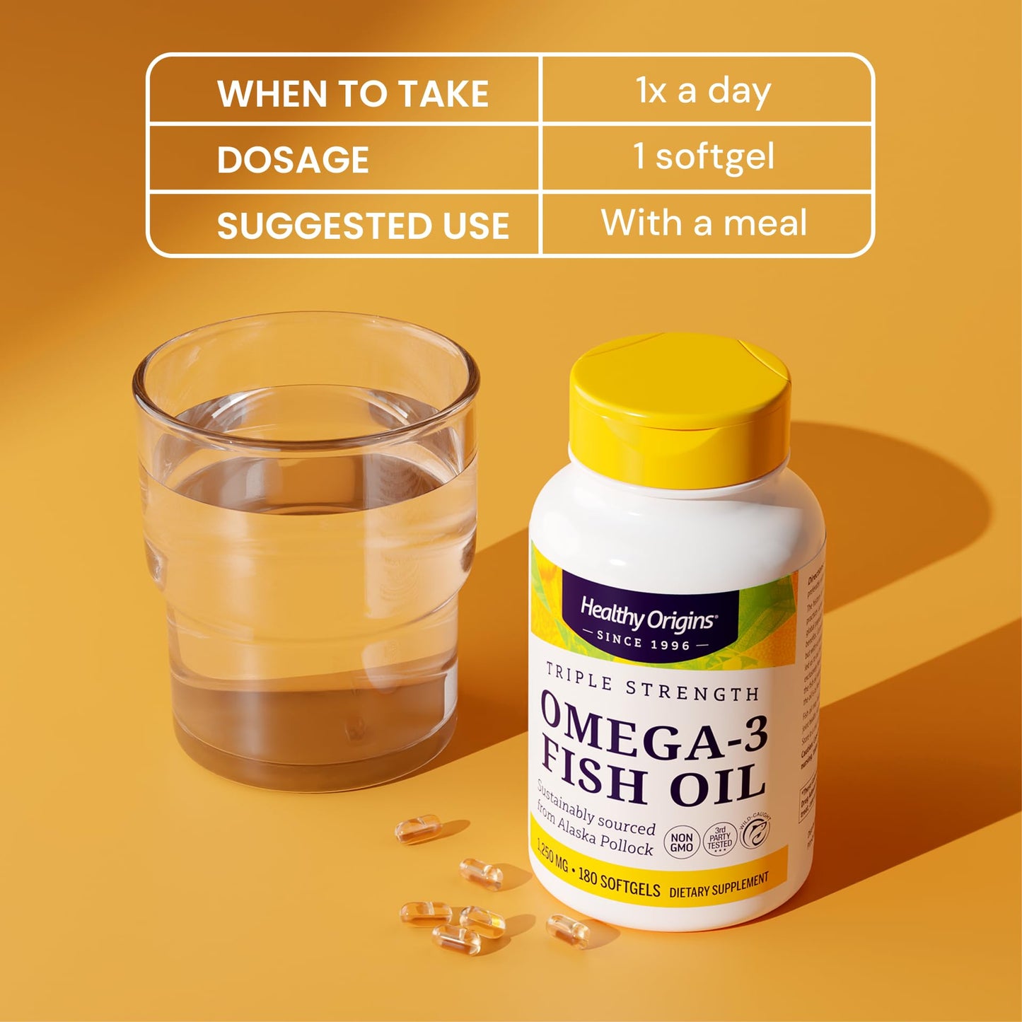 Healthy Origins Triple Strength Omega 3 Fish Oil 1250mg Softgels 180