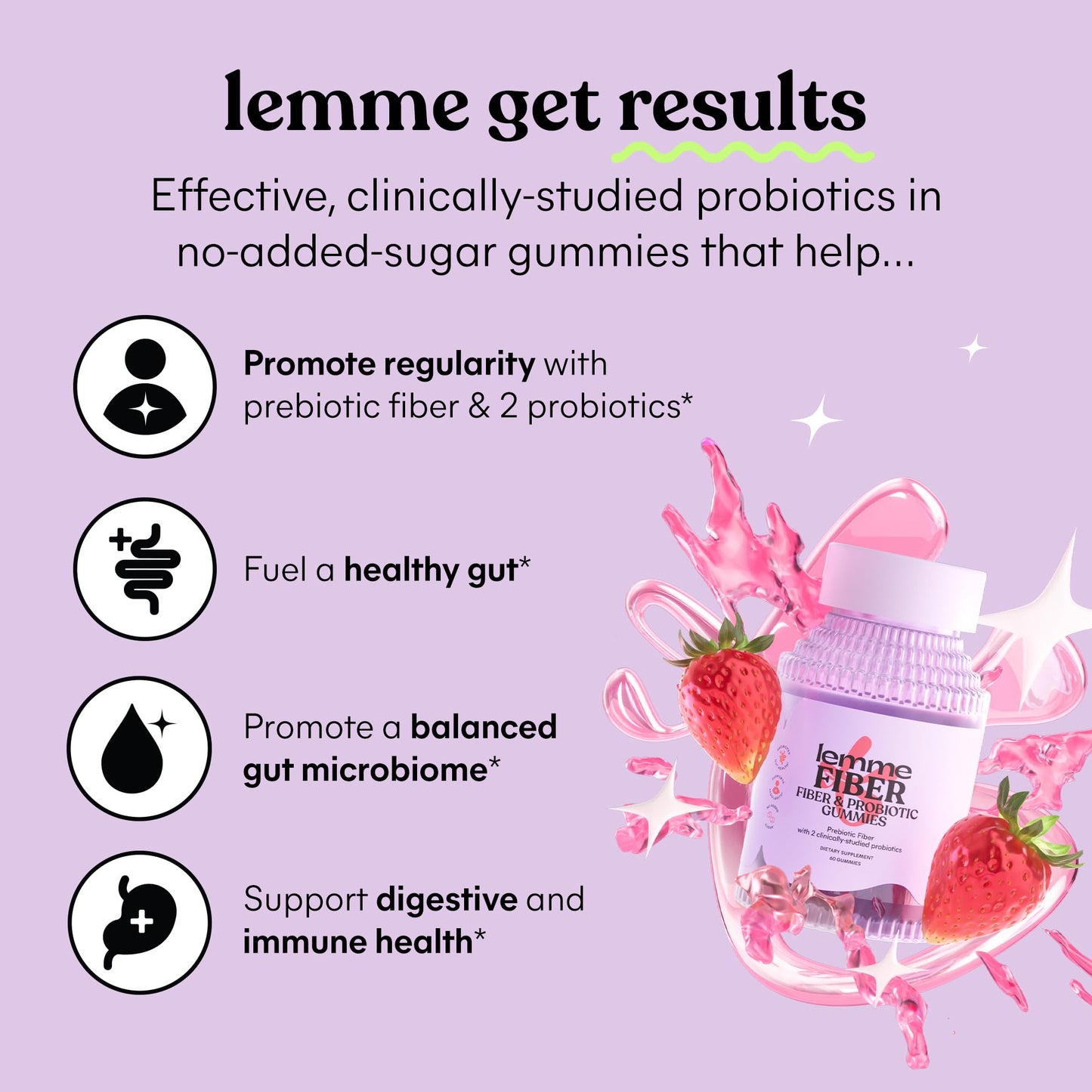 Lemme Fiber & Probiotic Gummies for Adults Gummy, 60 Count