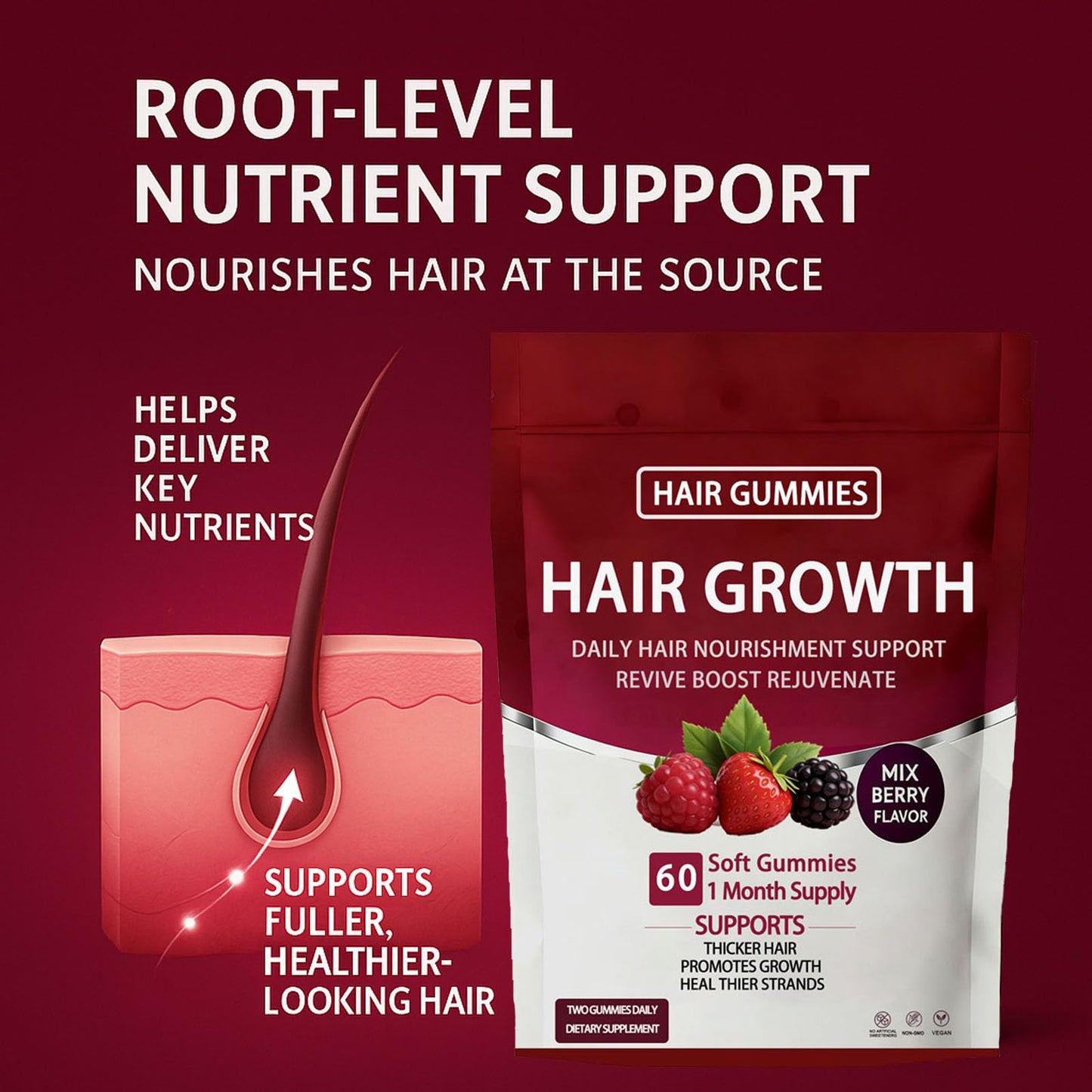 Vivikig Lumin Hair Growth Gummies 60 Gummies
