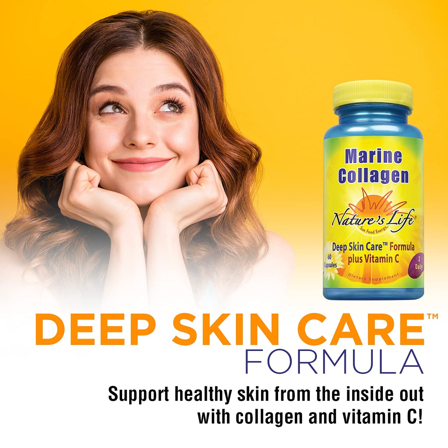 Nature's Life Marine Collagen Deep Skin Care Formula Plus Vitamin C Capsules, 60 Count