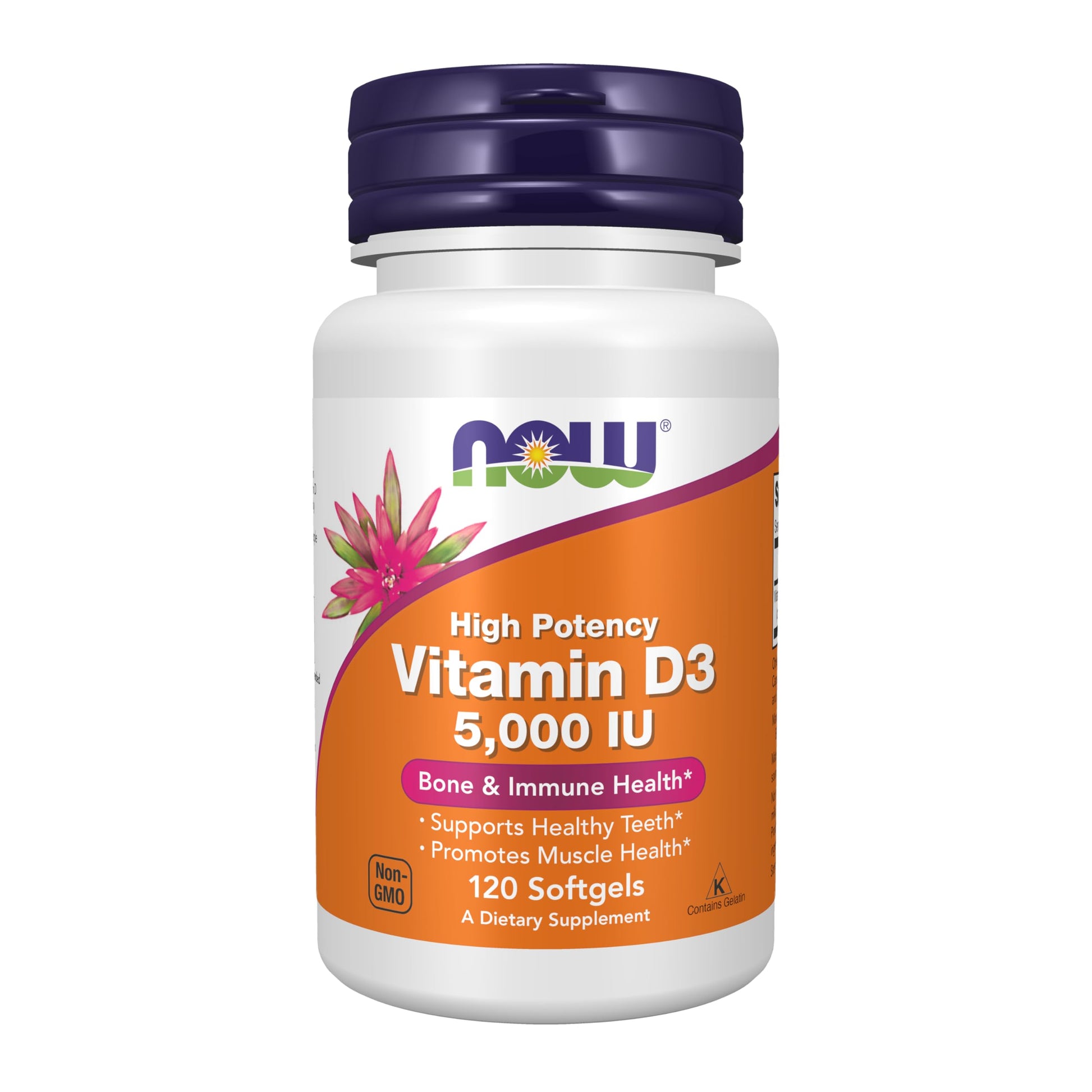 NOW Foods Vitamin D-3 5,000 IU Softgels, 120 Softgels