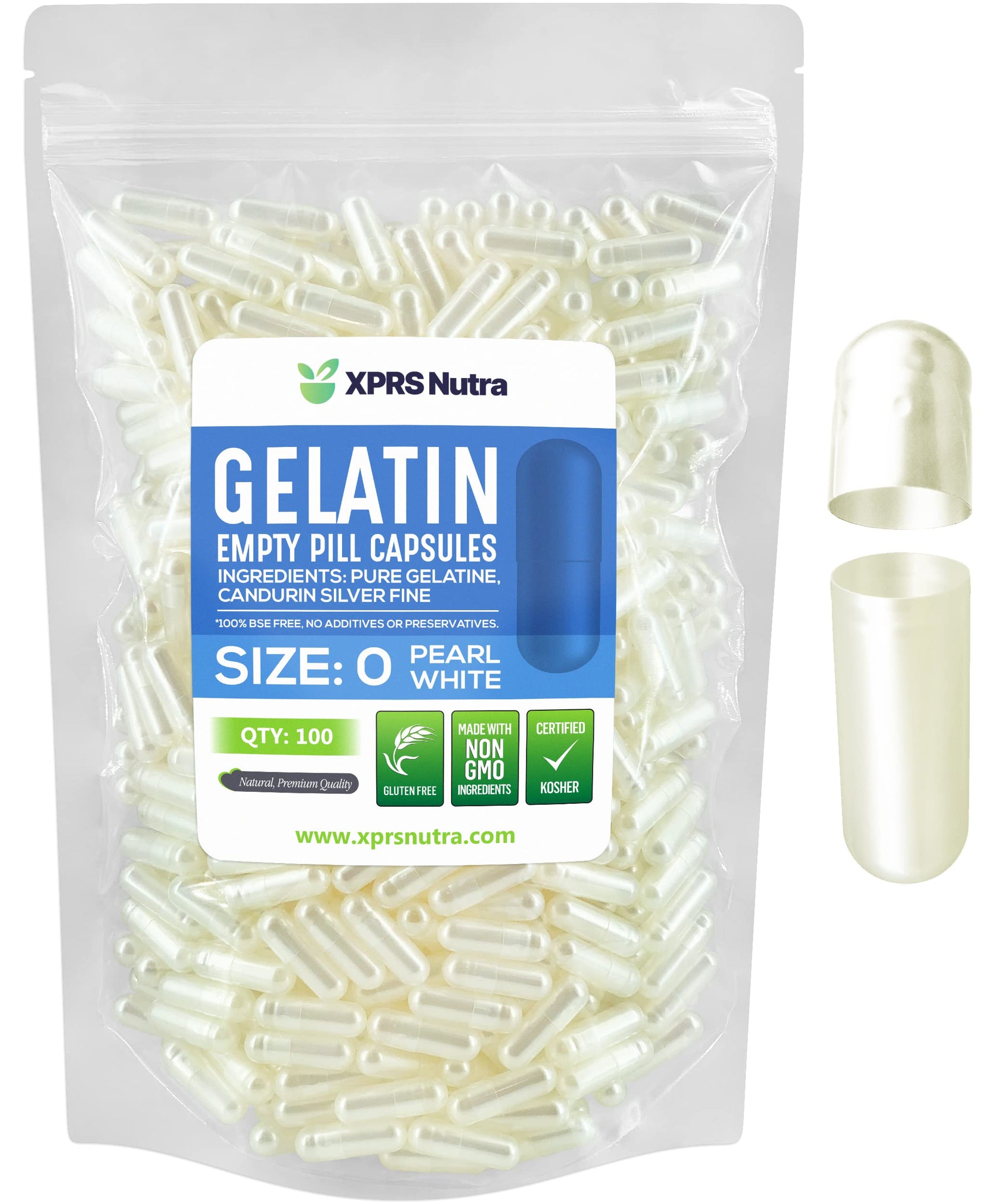 XPRS Nutra Size 0 Empty Gelatin Capsules, 500 Count