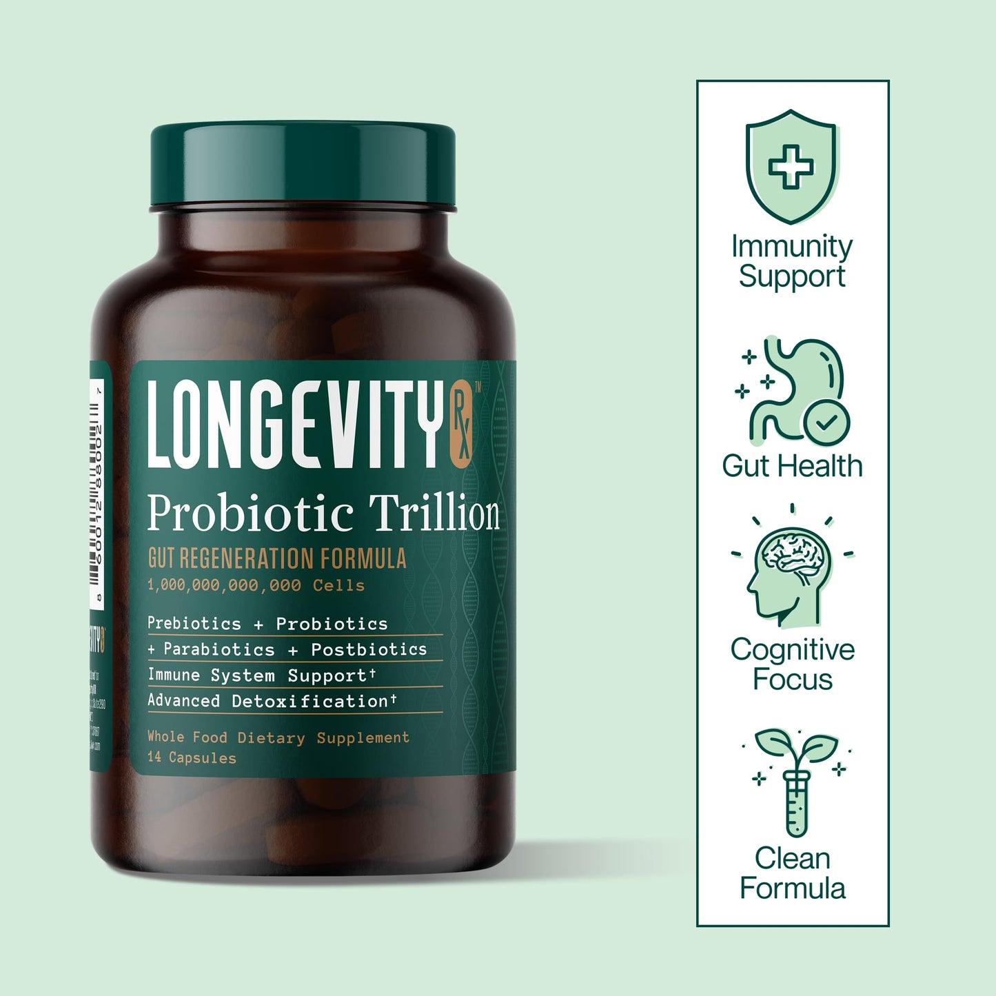 Longevity Rx Probiotic Trillion 1 Trillion CFU Capsule 14 Count