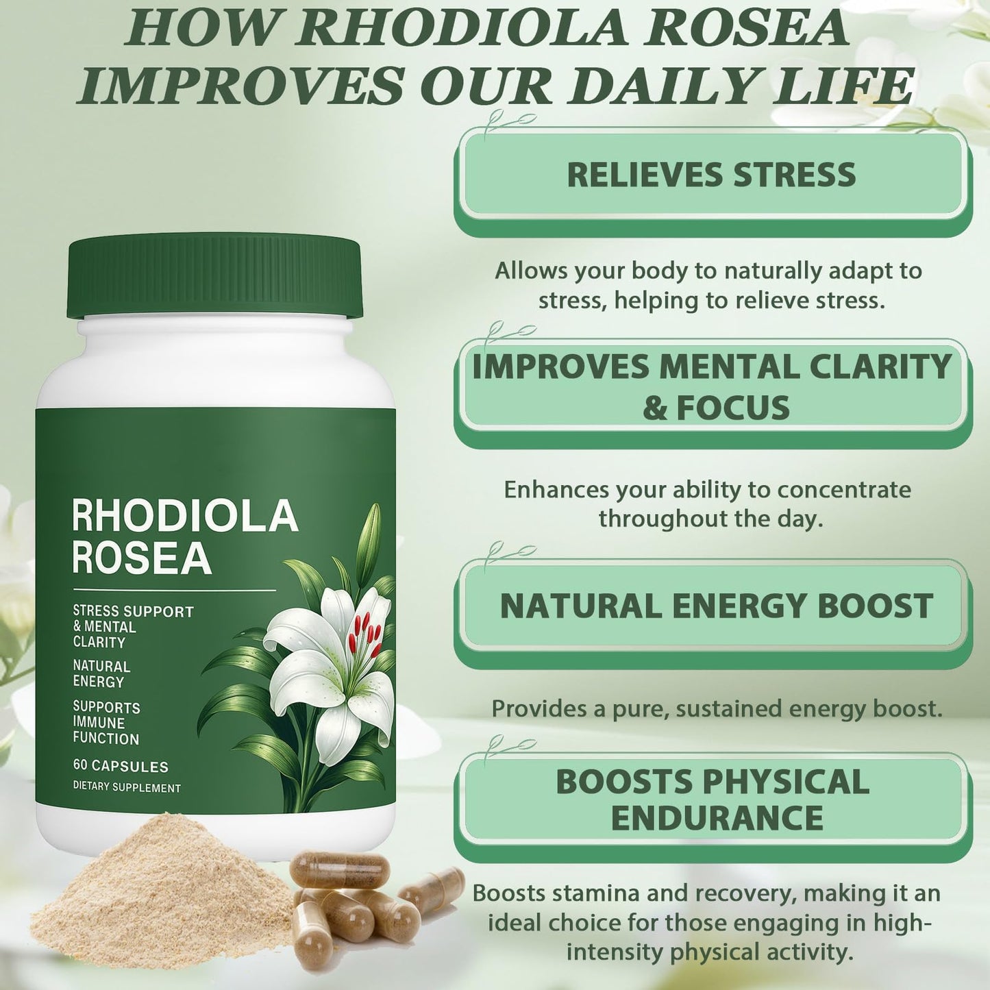 Raipult Floraviva Rhodiola Rosea Capsule, 500mg Rhodiola Rosea Extract, 60 Capsules