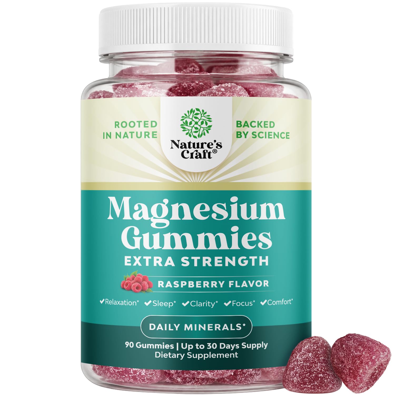 Natures Craft Extra Strength Calm Magnesium Gummies for Adults - Relaxing Magnesium Citrate Gummies with Elemental Mag - Sleep Aid Soft Chews Raspberry Flavored - 90 Count