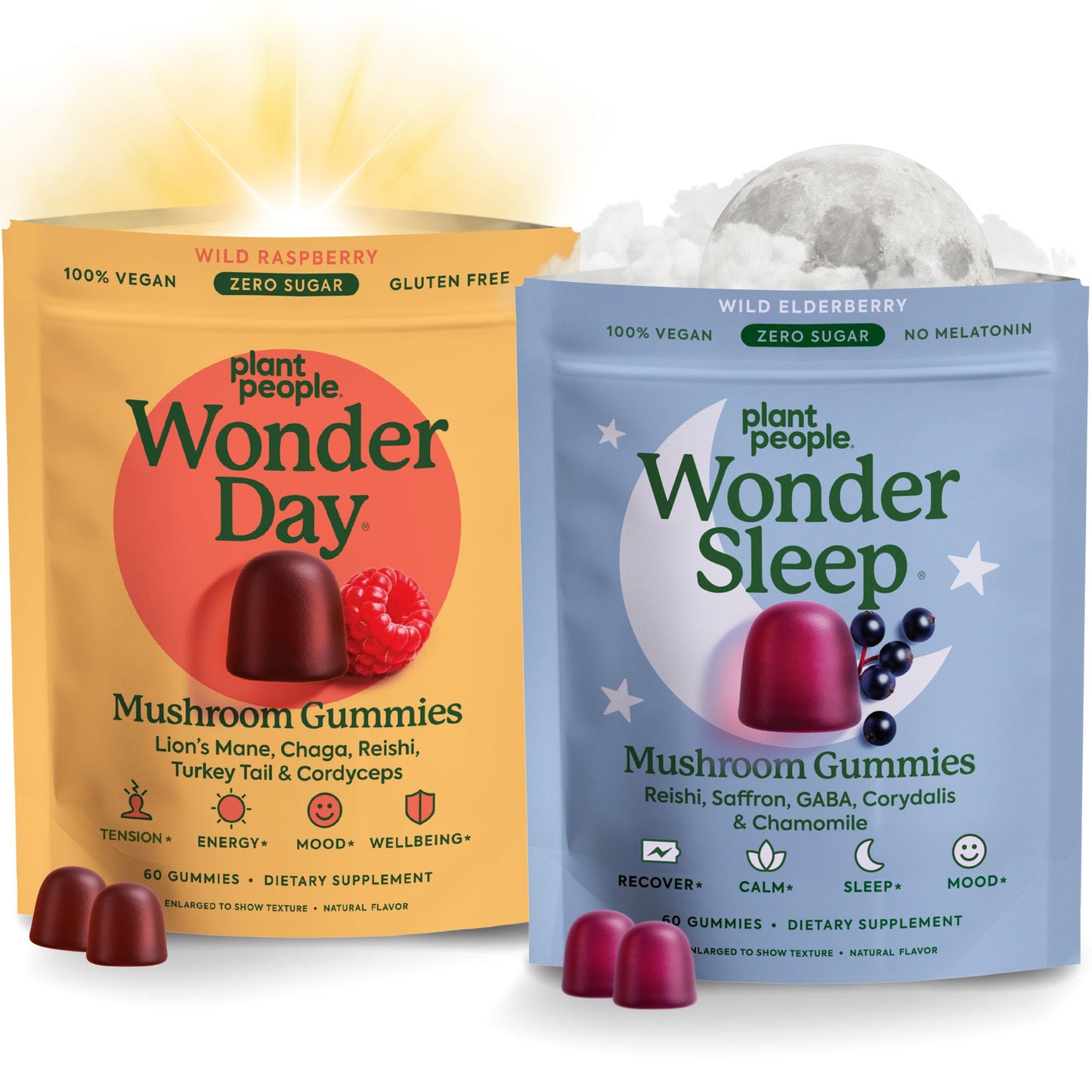 Plant People WonderDay & WonderSleep Mushroom Gummies Bundle, 60 Gummies