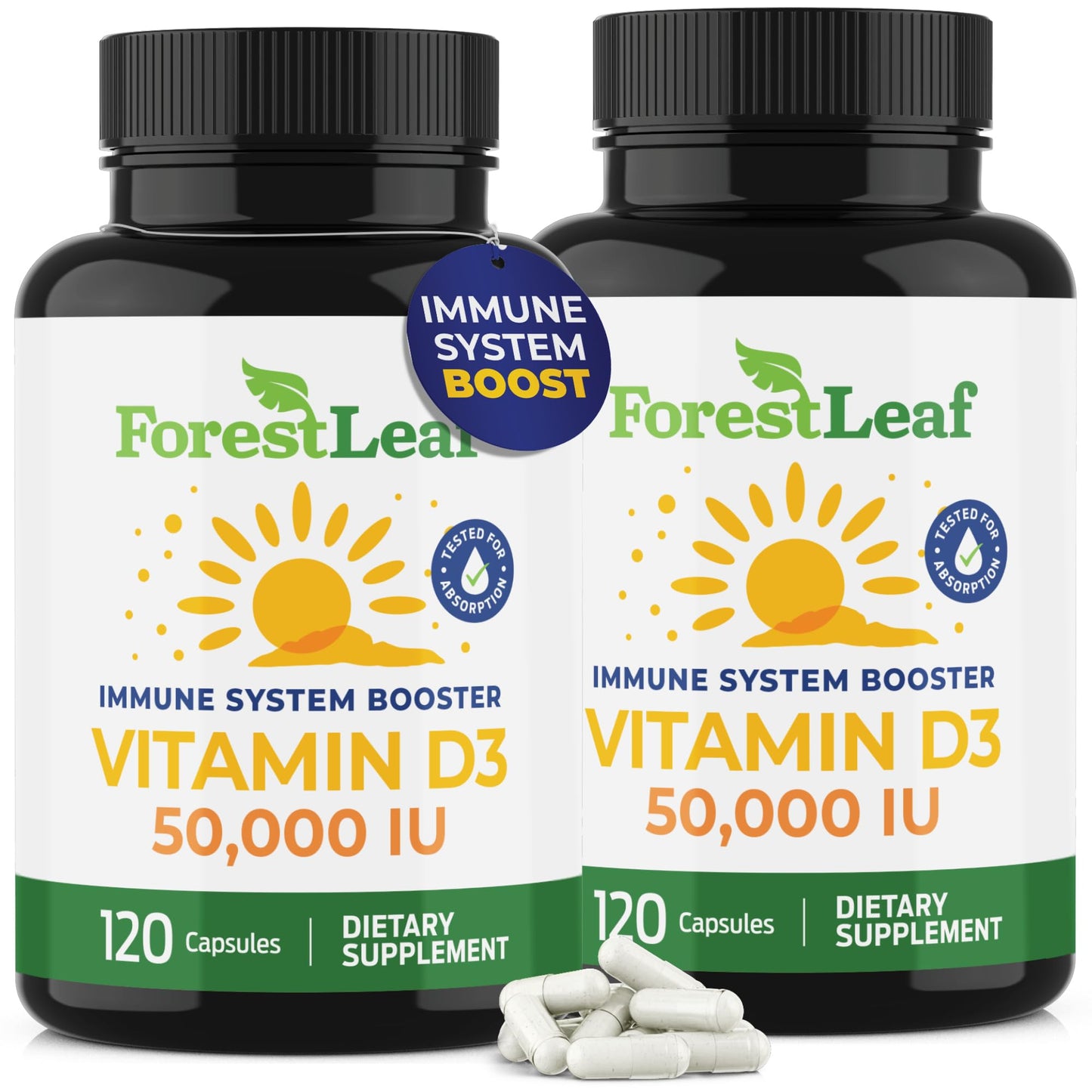ForestLeaf Vitamin D3 Capsules, 50,000 IU, 120 Count