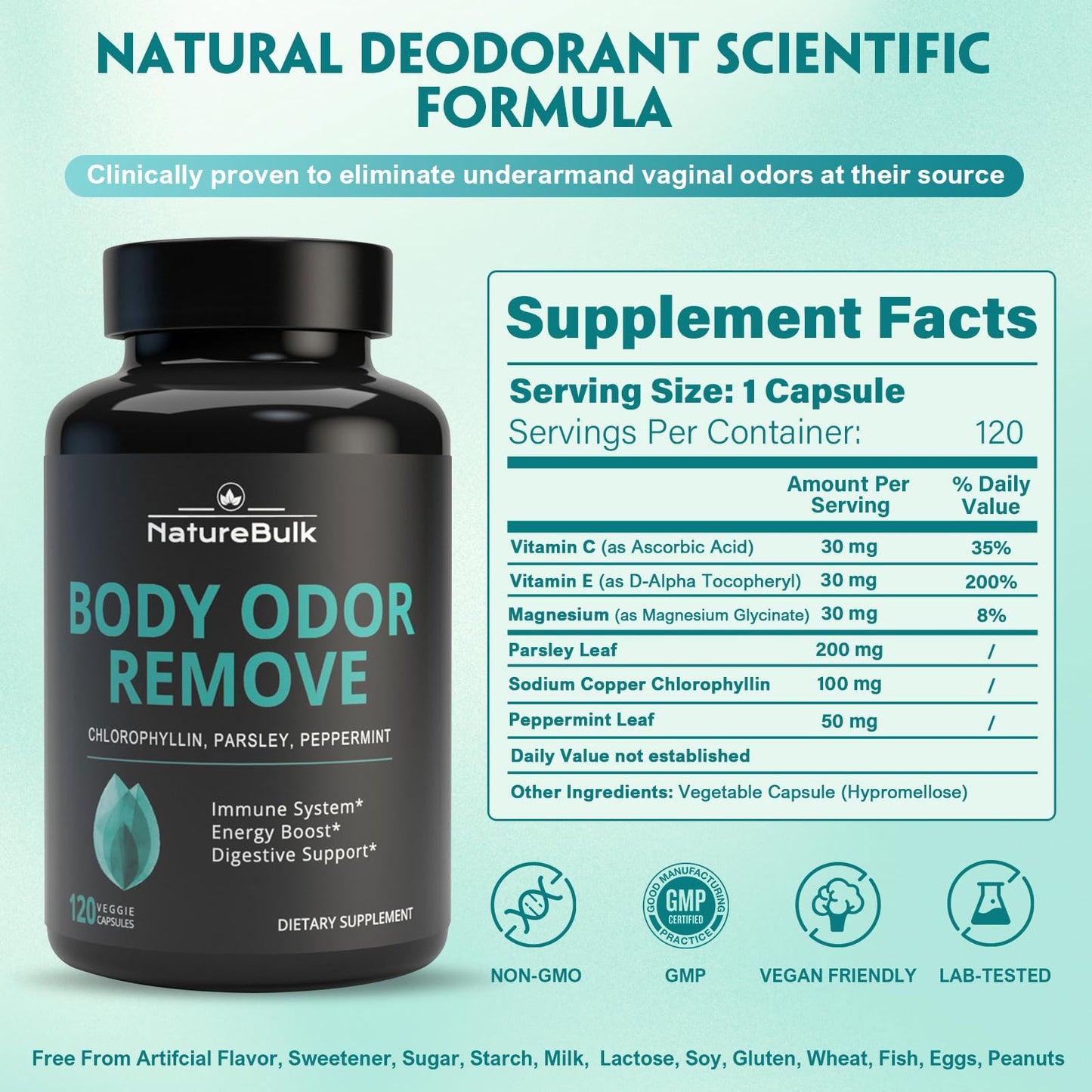 NATUREBULK Chlorophyll Body Odor Capsules, 120 Count