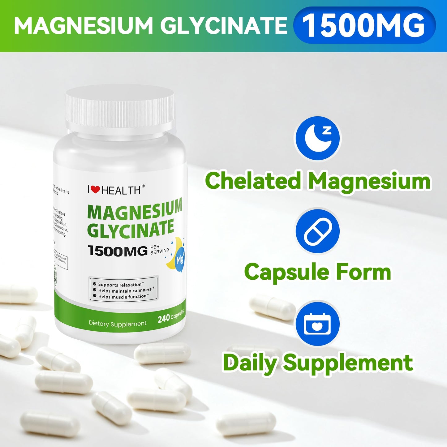 I LOVE HEALTH Magnesium Glycinate 1500mg, 240 Capsules