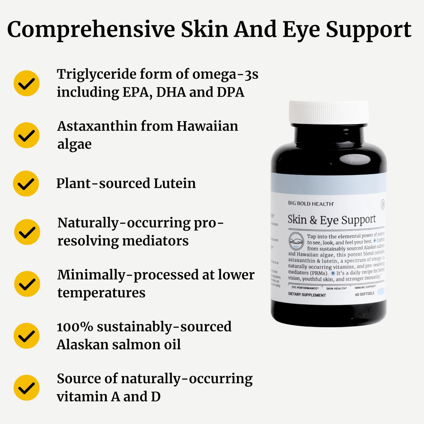 BIG BOLD HEALTH Skin & Eye Support Omega-3 Complex with Alaskan Salmon Oil, DHA, Astaxanthin & Lutein - 60 Softgels
