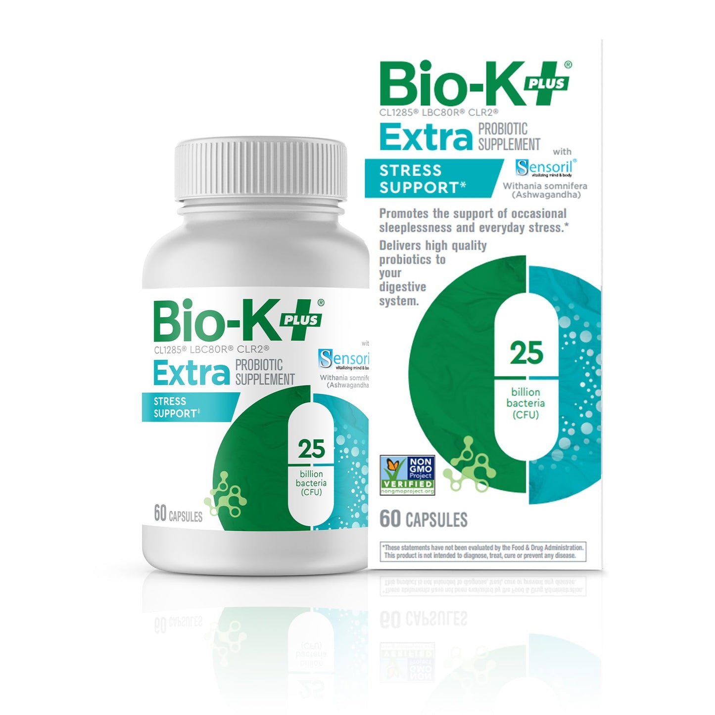 Bio-K Plus Probiotic for Stress Support with Sensoril® Ashwagandha Capsule, 60 Capsules