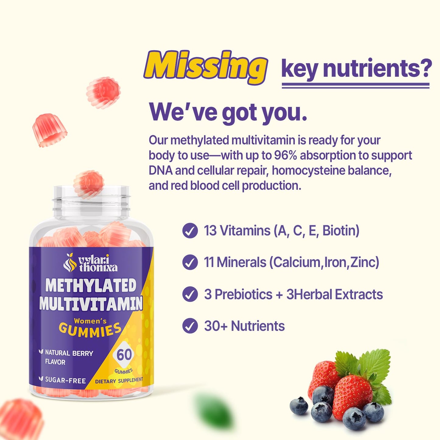Vylarithonixa Methylated Multivitamin Gummies for Women 60 Count