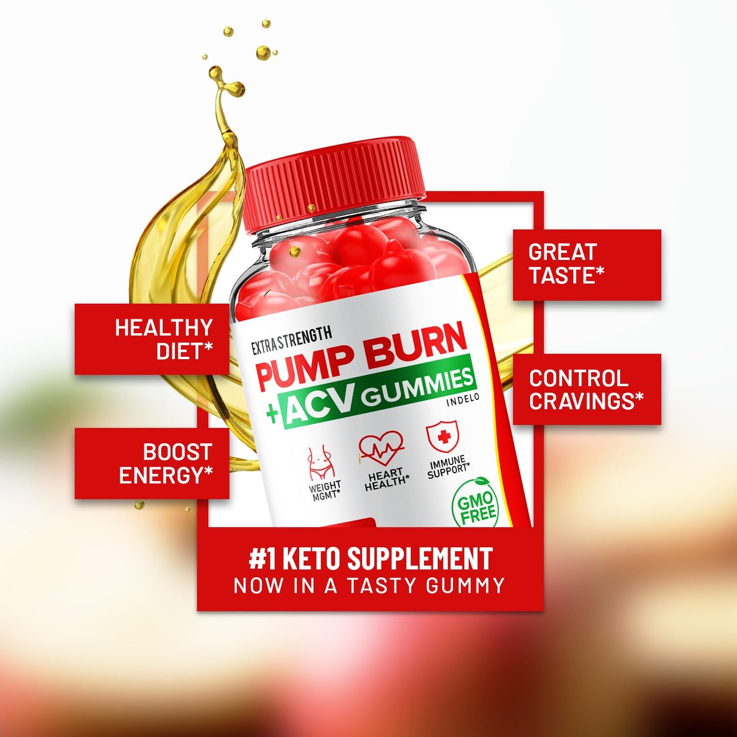 Indelo Pump Burn Keto ACV Gummies, 180 Gummies