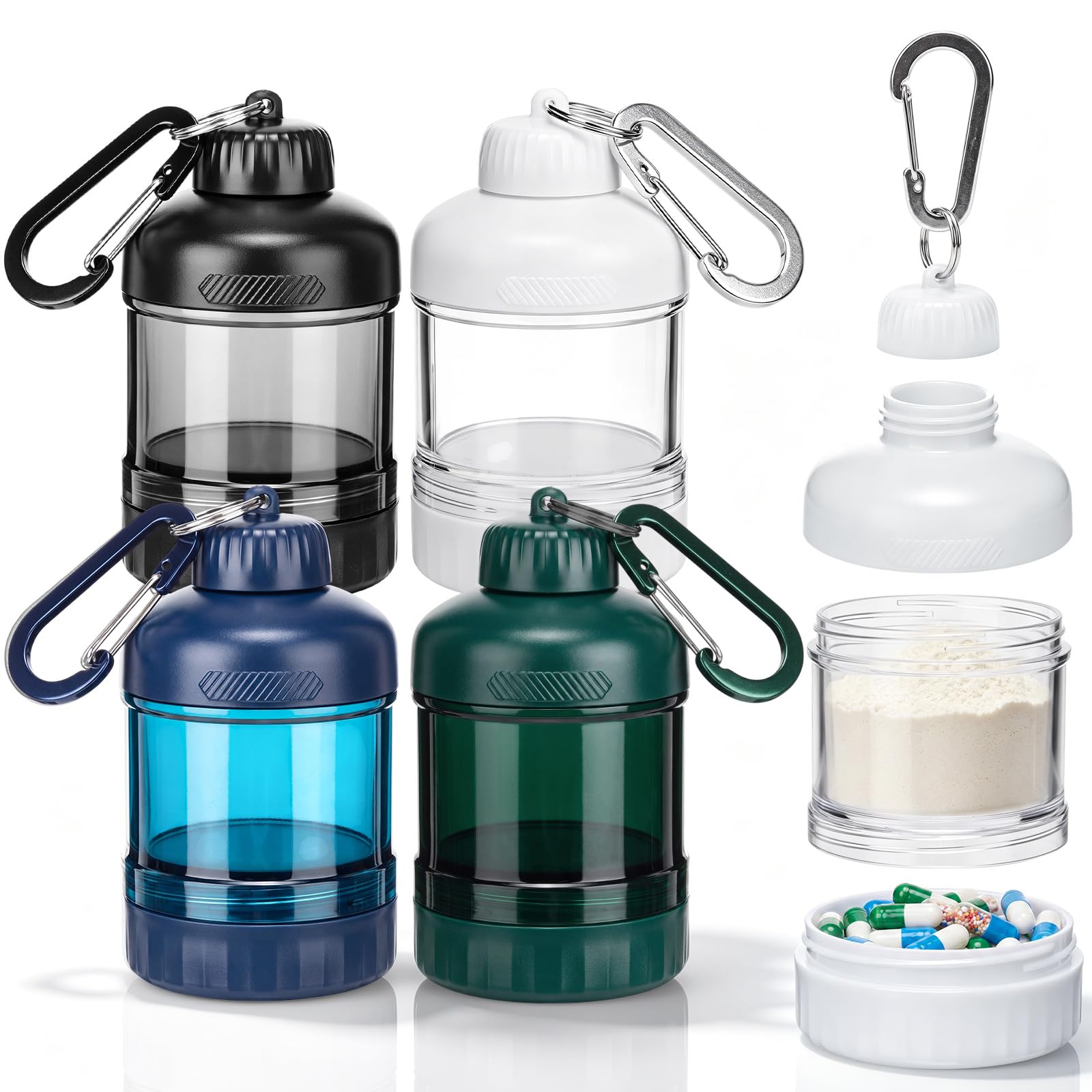 Thenshop Protein Powder Storage Container To-Go with Keychain, Leakproof Portable Large Capacity, 1 oz Pack of 4