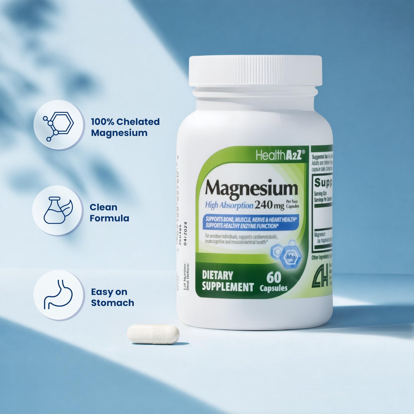 HealthA2Z Magnesium Glycinate 240 mg Capsule, 60 Count