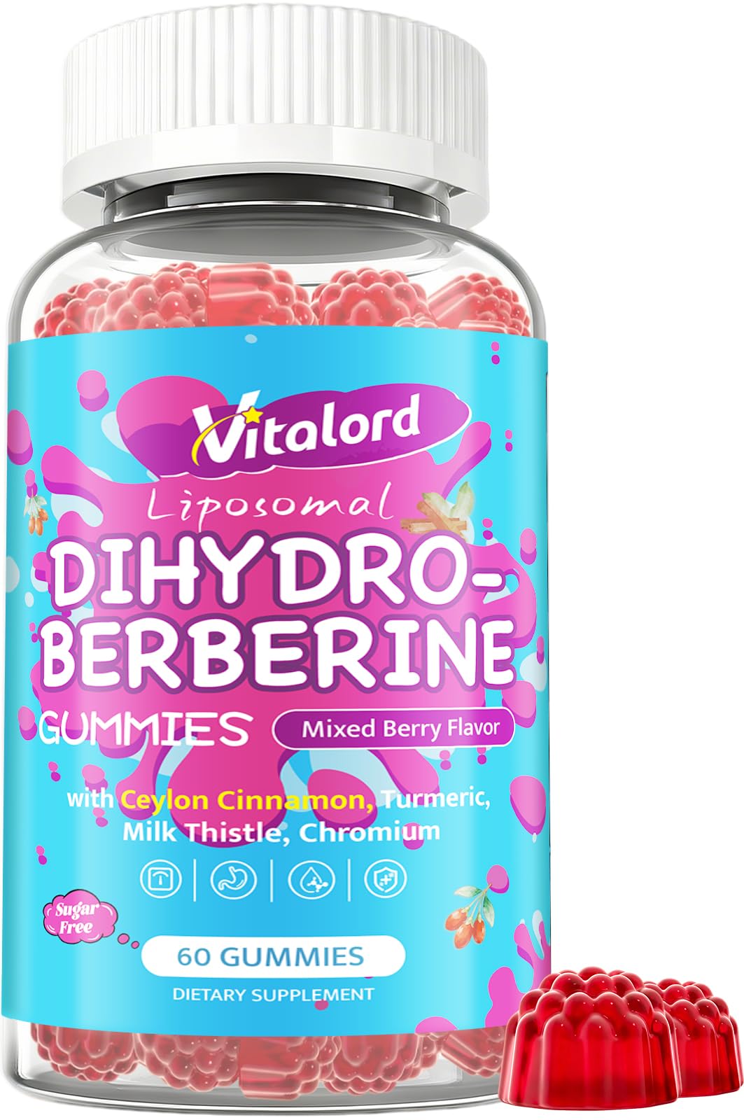 Vitalord Dihydroberberine Gummies 300mg with Organic Ceylon Cinnamon, 60 Count