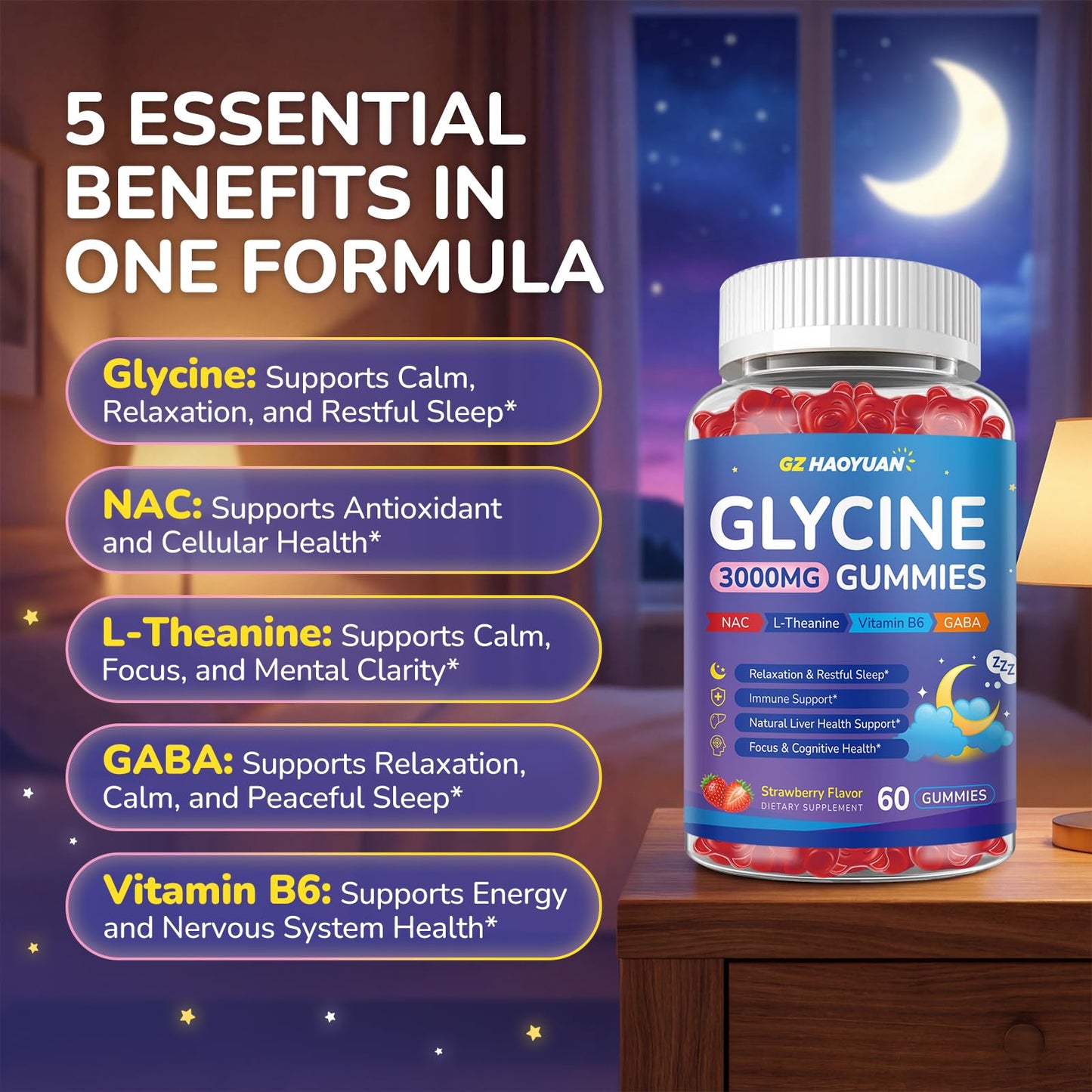 GZ HAOYUAN Glycine Gummies 60 Count