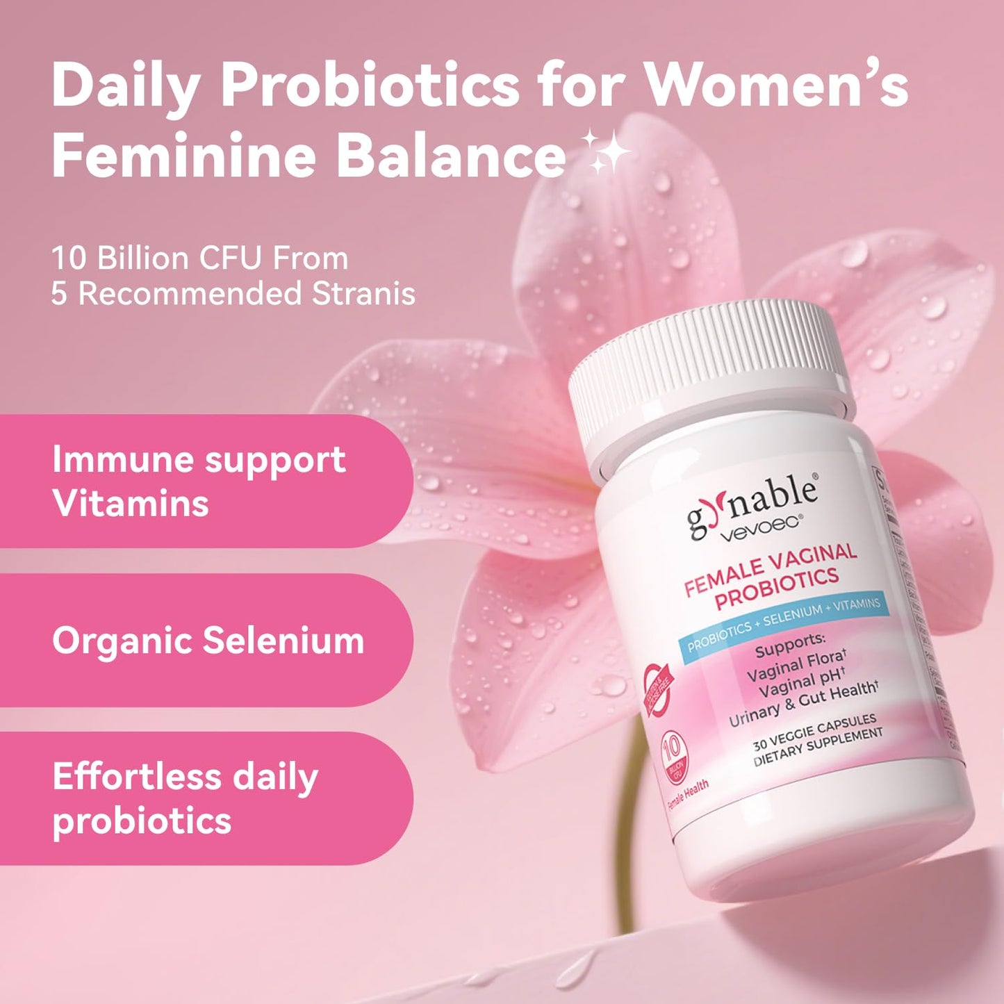 Vevoec Gynable Vaginal Probiotic for Women Capsules 30 Count