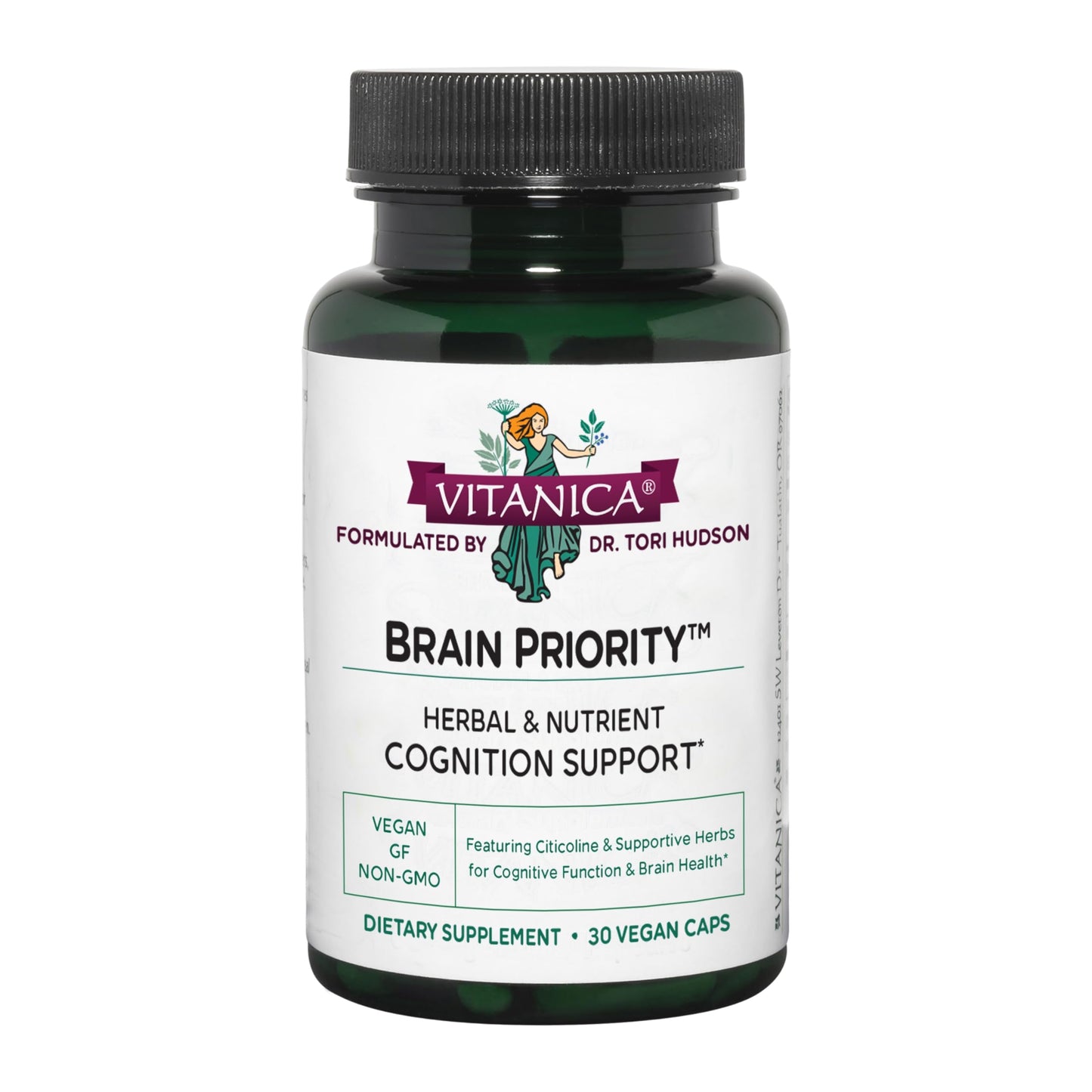 Vitanica Brain Priority Brain Health Supplement and Cognition Support with Nootropic Citicoline, Bacopa, Curcumin, and Saffron - Supports Memory, Focus, and Clarity - Vegan - 30 Capsules