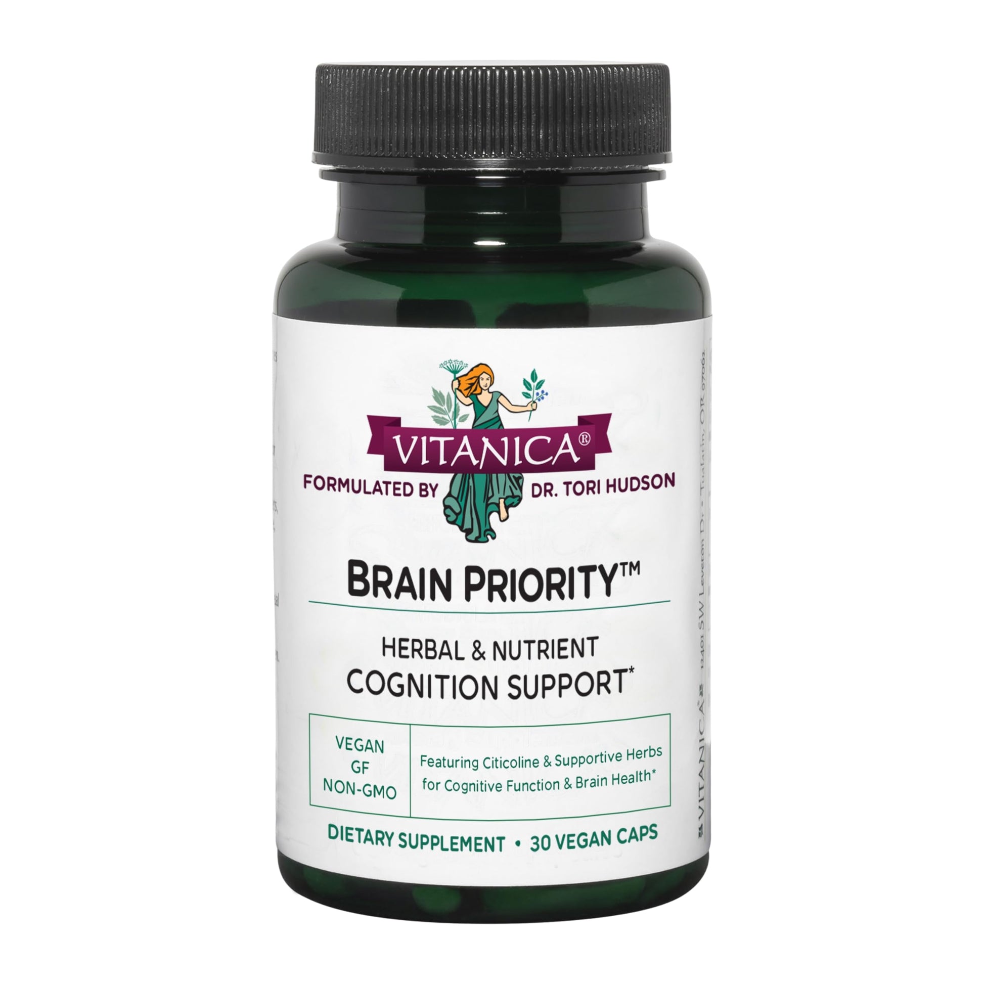 Vitanica Brain Priority Brain Health Supplement and Cognition Support with Nootropic Citicoline, Bacopa, Curcumin, and Saffron - Supports Memory, Focus, and Clarity - Vegan - 30 Capsules